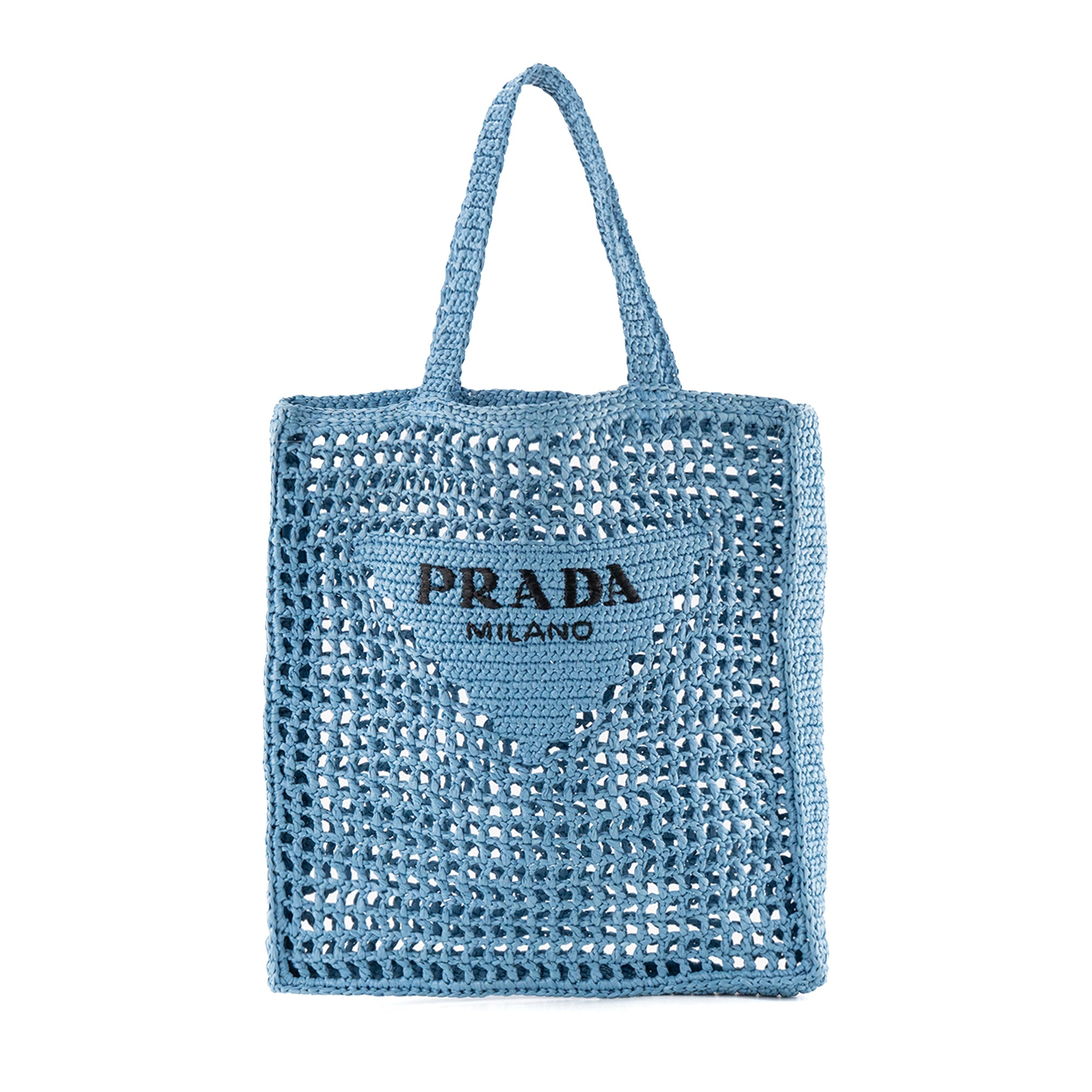 PRADA - Sac Cabas en crochet Prada en raphia bleu