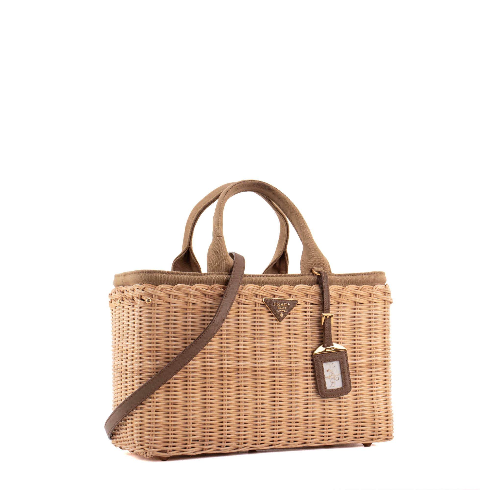 PRADA - Sac cabas Prada en osier et toile marron