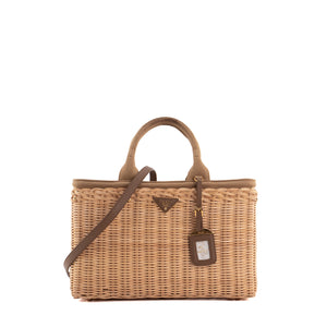 PRADA - Sac cabas Prada en osier et toile marron