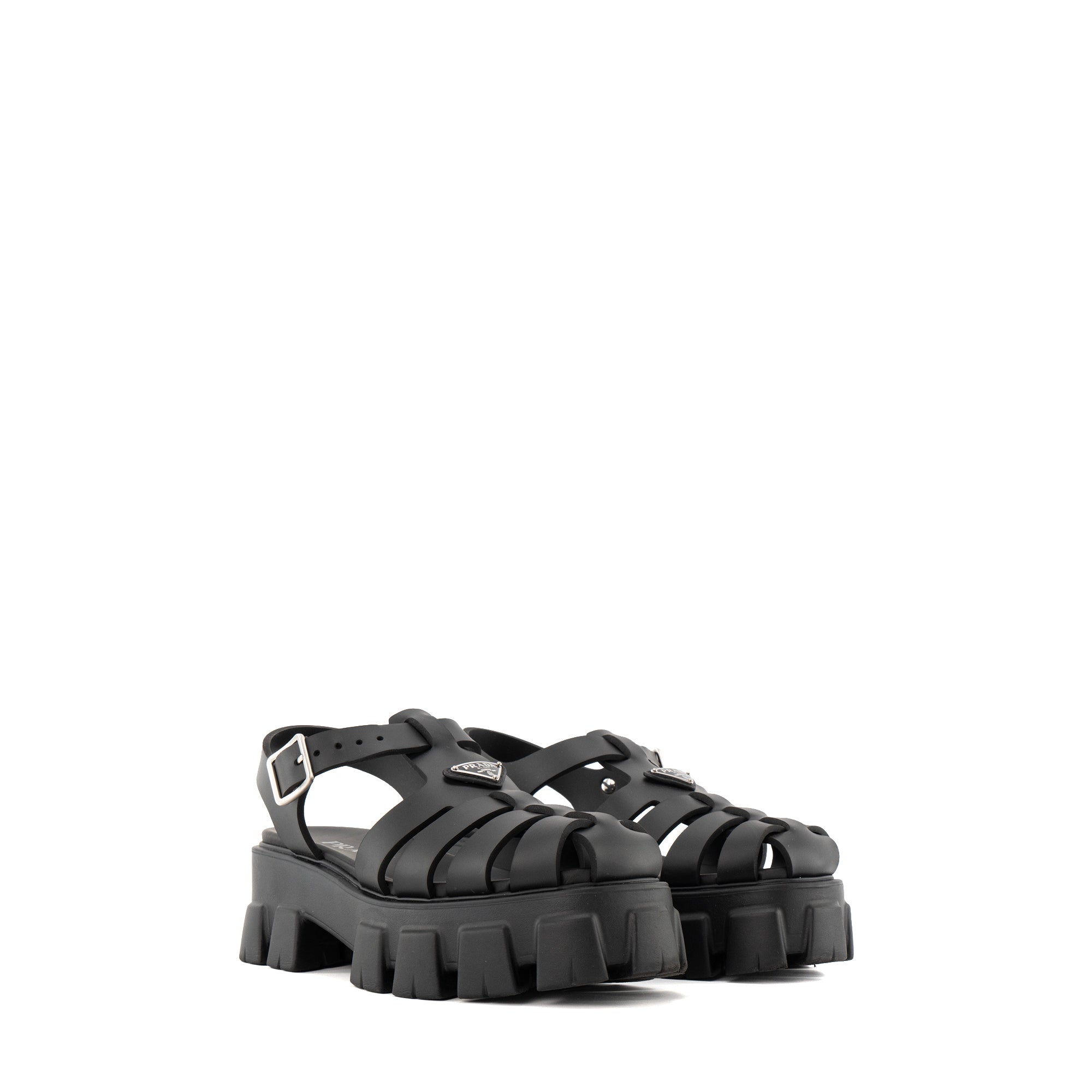 PRADA - Sandales Monolith Prada en gomme noire (T39)