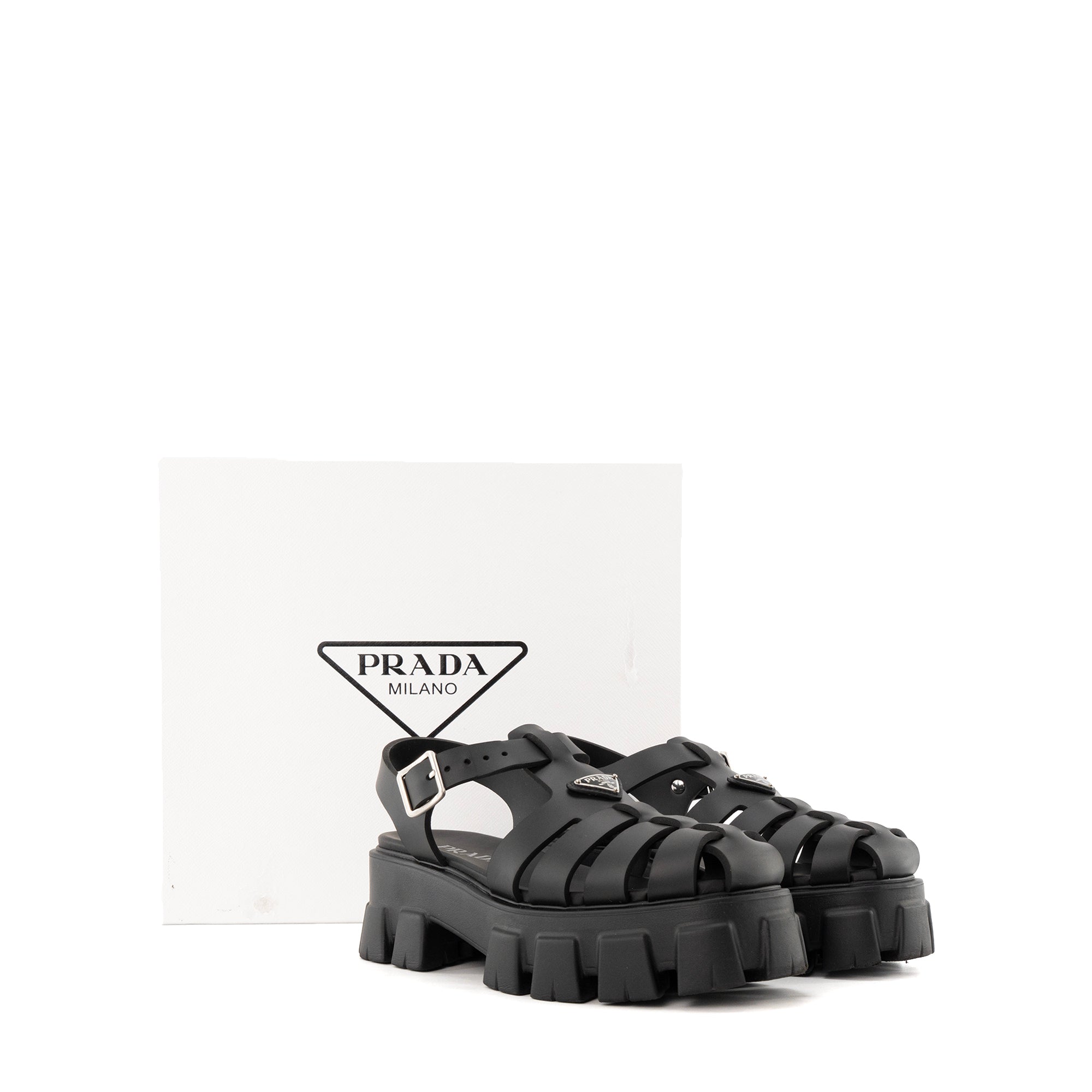 PRADA - Sandales Monolith Prada en gomme noire (T39)