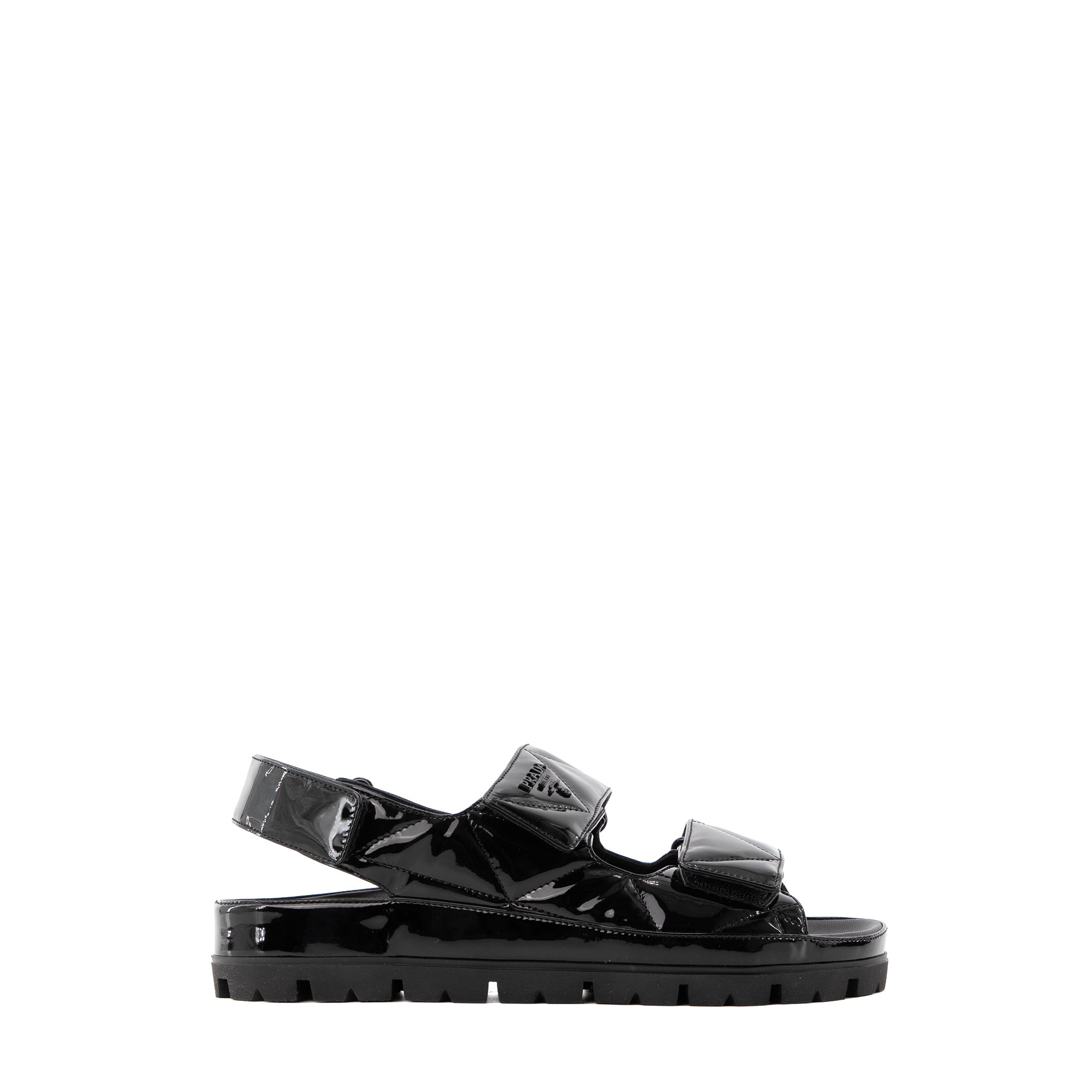 PRADA - Sandales Prada en cuir verni noir (T38.5)