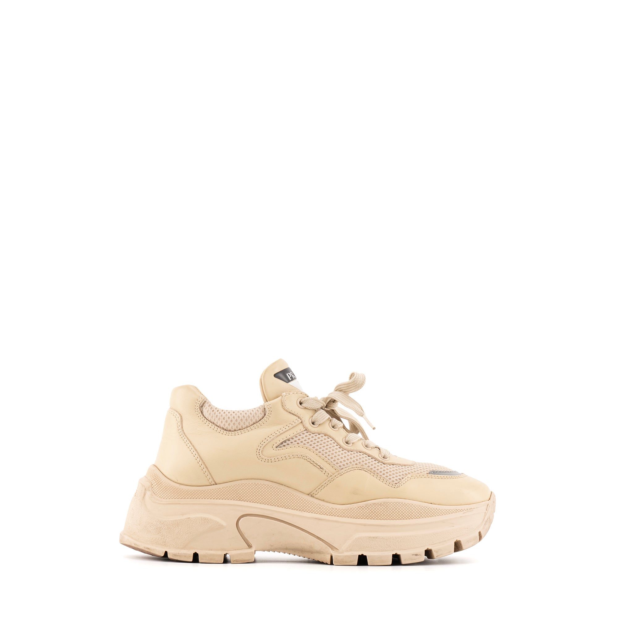 PRADA - Sneakers Centaurus Prada en cuir et toile beige (T39.5)