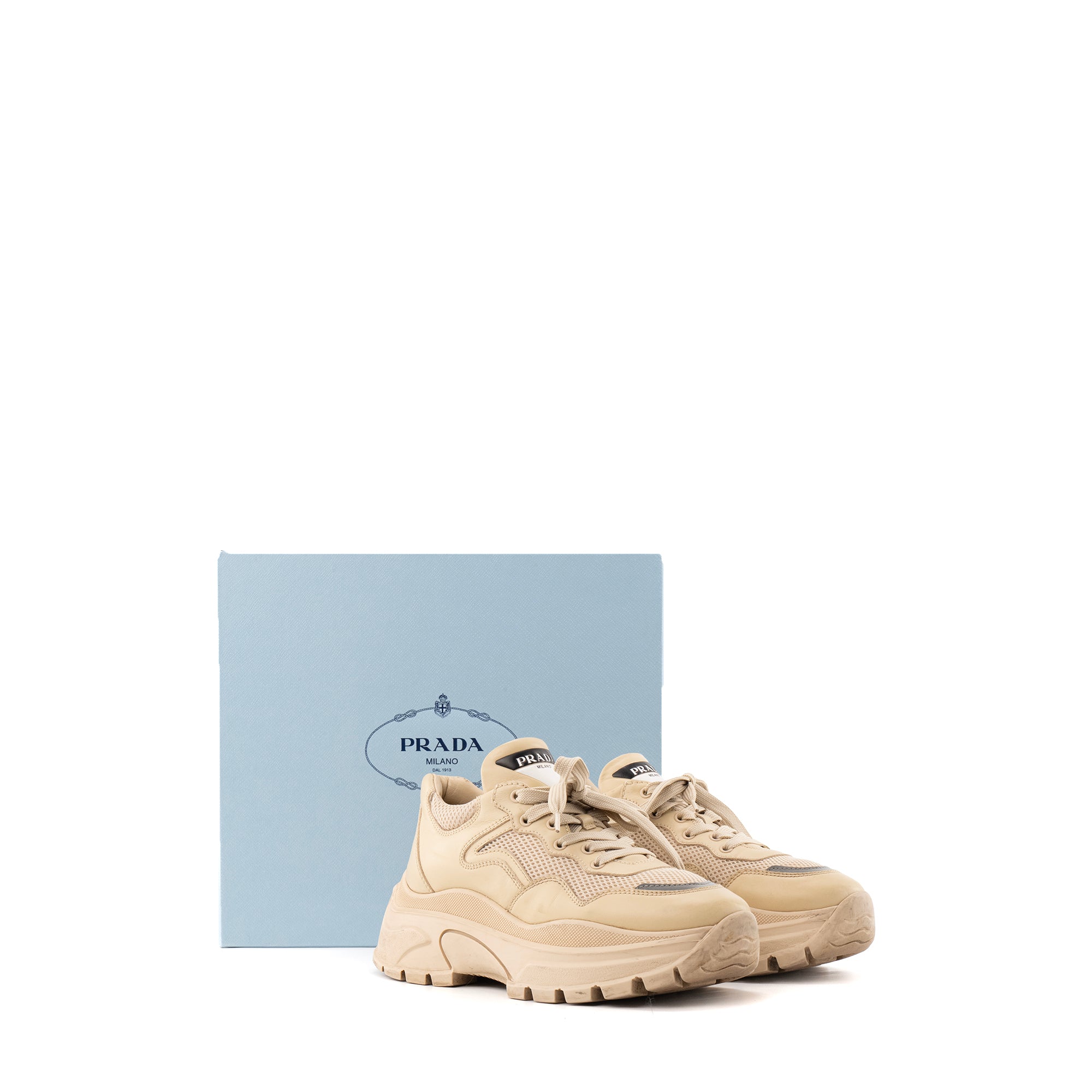 PRADA - Sneakers Centaurus Prada en cuir et toile beige (T39.5)