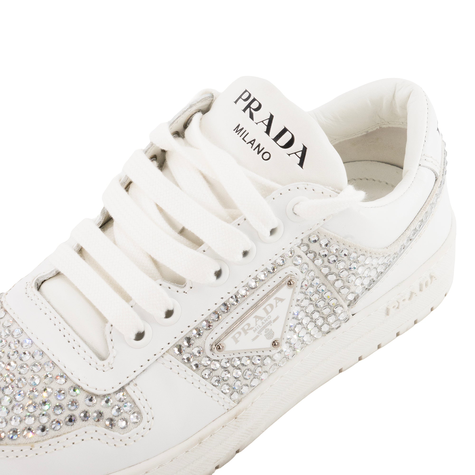 PRADA - Sneakers Downtown Prada en cuir et strass blanc (T35,5)