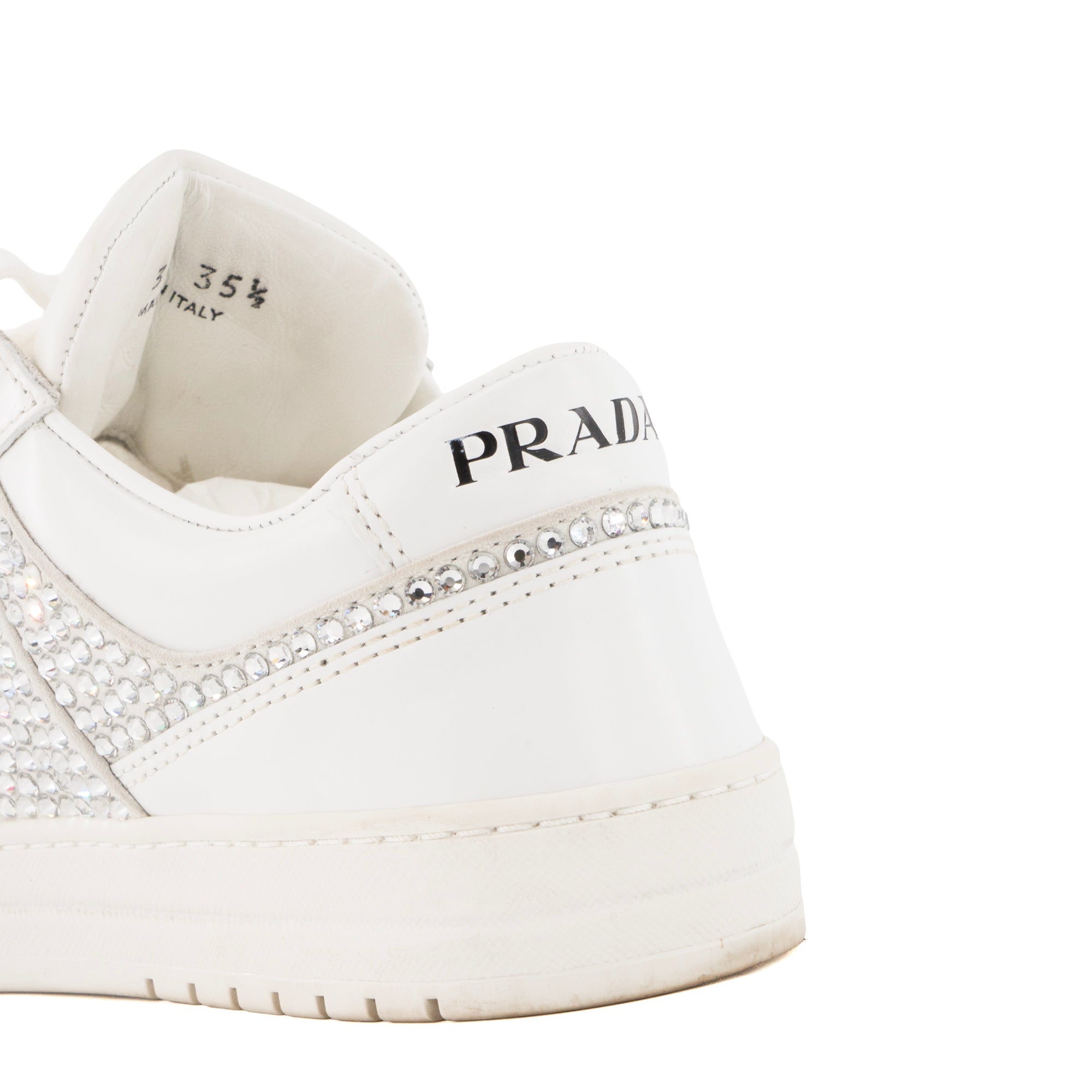 PRADA - Sneakers Downtown Prada en cuir et strass blanc (T35,5)