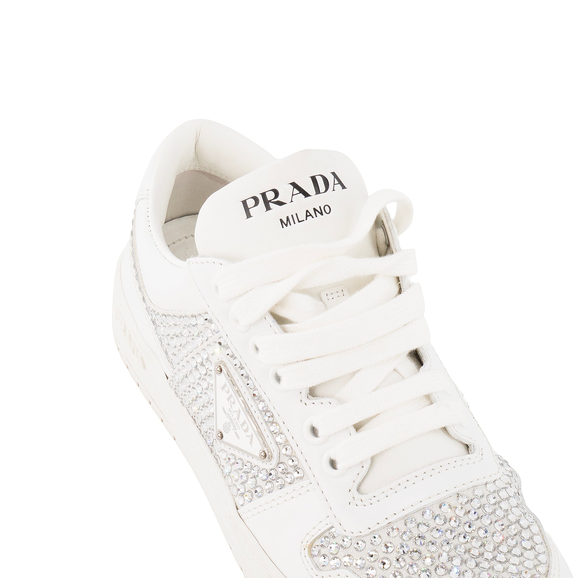 PRADA - Sneakers Downtown Prada en cuir et strass blanc (T35,5)