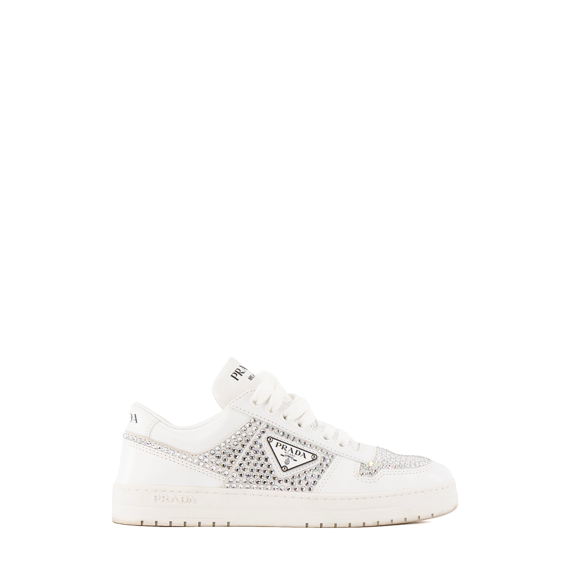 PRADA - Sneakers Downtown Prada en cuir et strass blanc (T35,5)