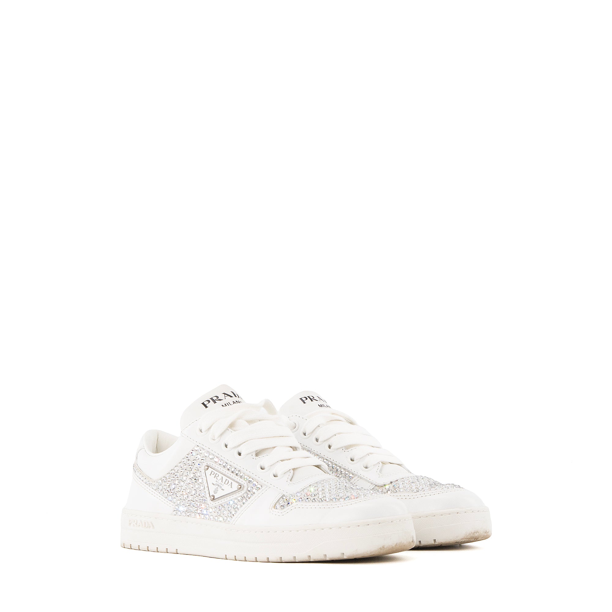 PRADA - Sneakers Downtown Prada en cuir et strass blanc (T35,5)