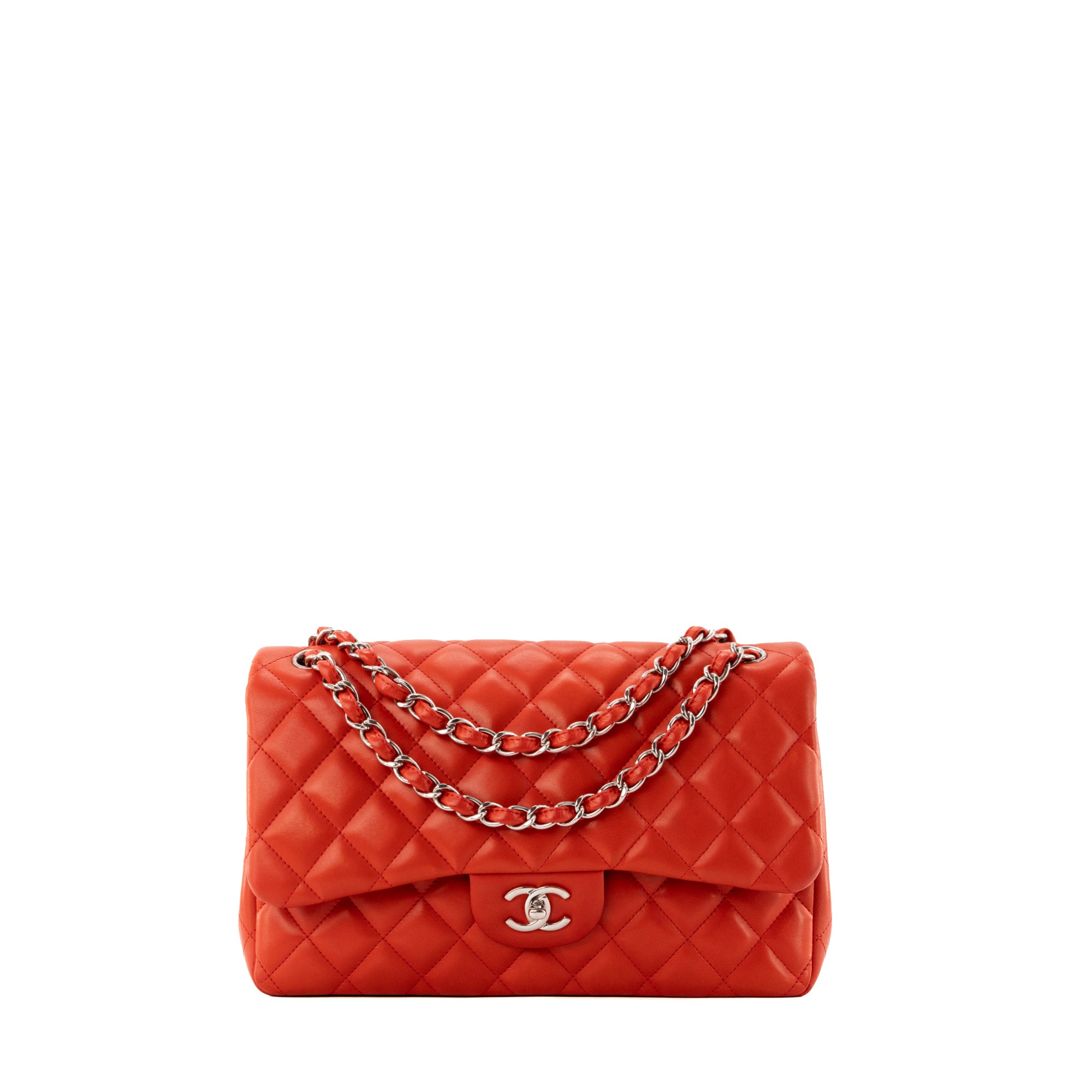 CHANEL - Sac à bandoulière Classique/Timeless Jumbo Chanel en cuir lisse rouge