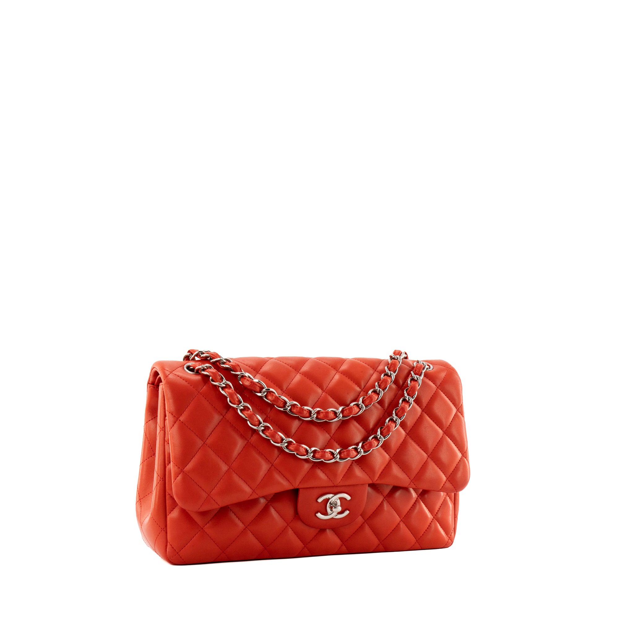 CHANEL - Sac à bandoulière Classique/Timeless Jumbo Chanel en cuir lisse rouge