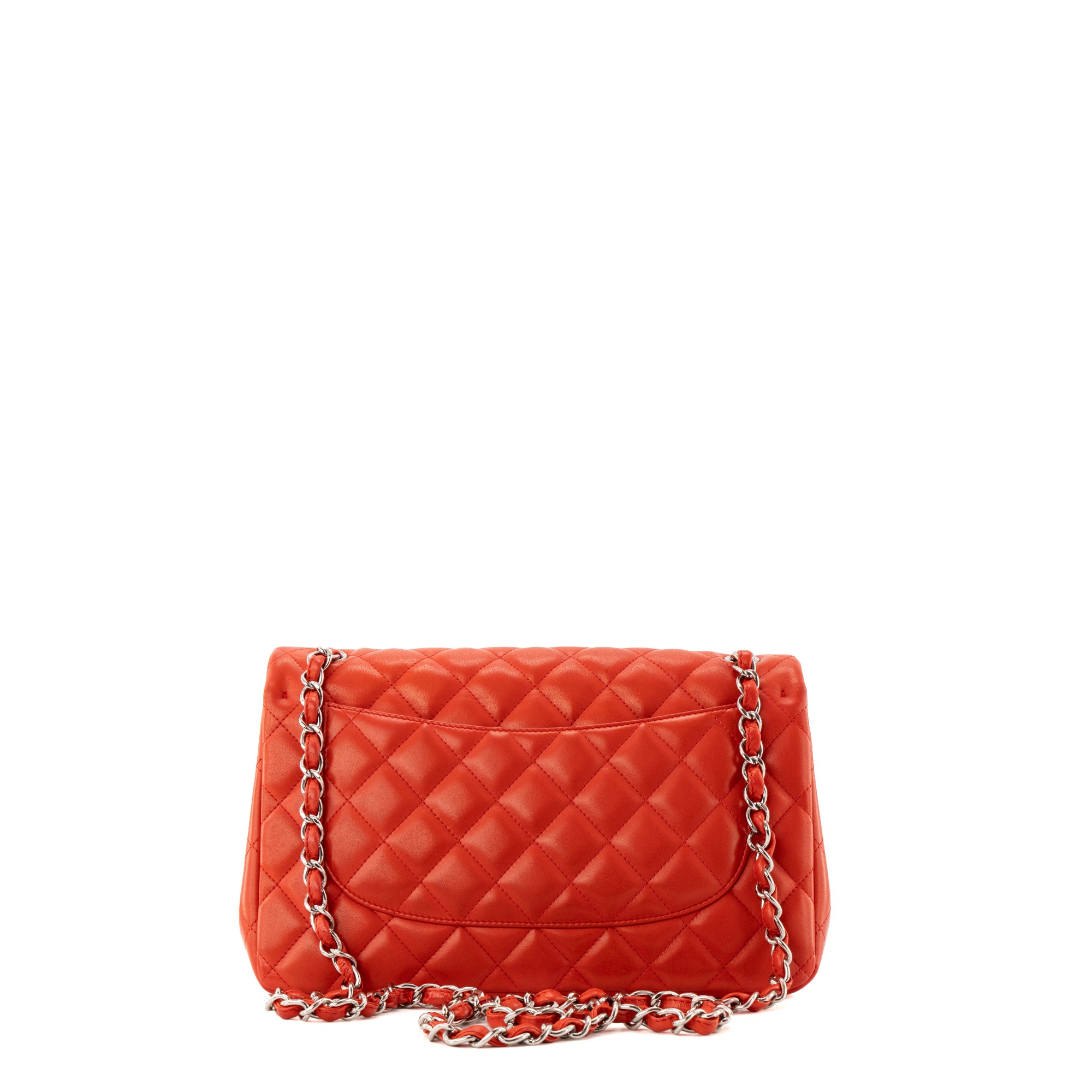 CHANEL - Sac à bandoulière Classique/Timeless Jumbo Chanel en cuir lisse rouge