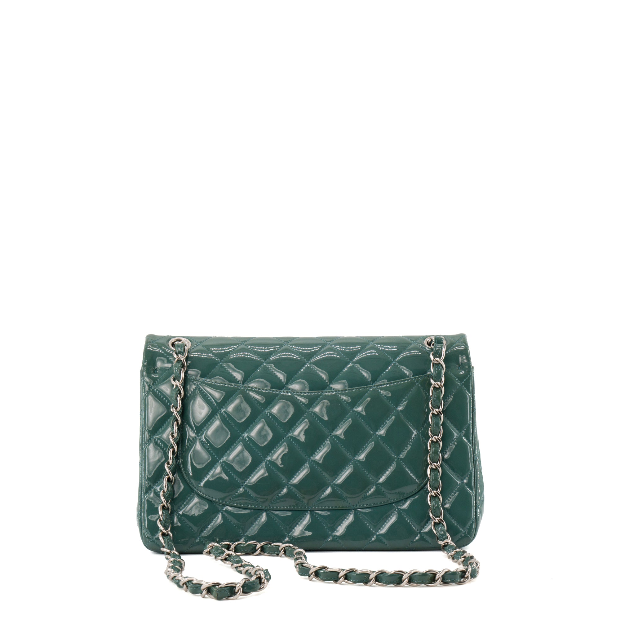 Sac à bandoulière Classique/Timeless Jumbo Chanel en cuir verni bleu canard