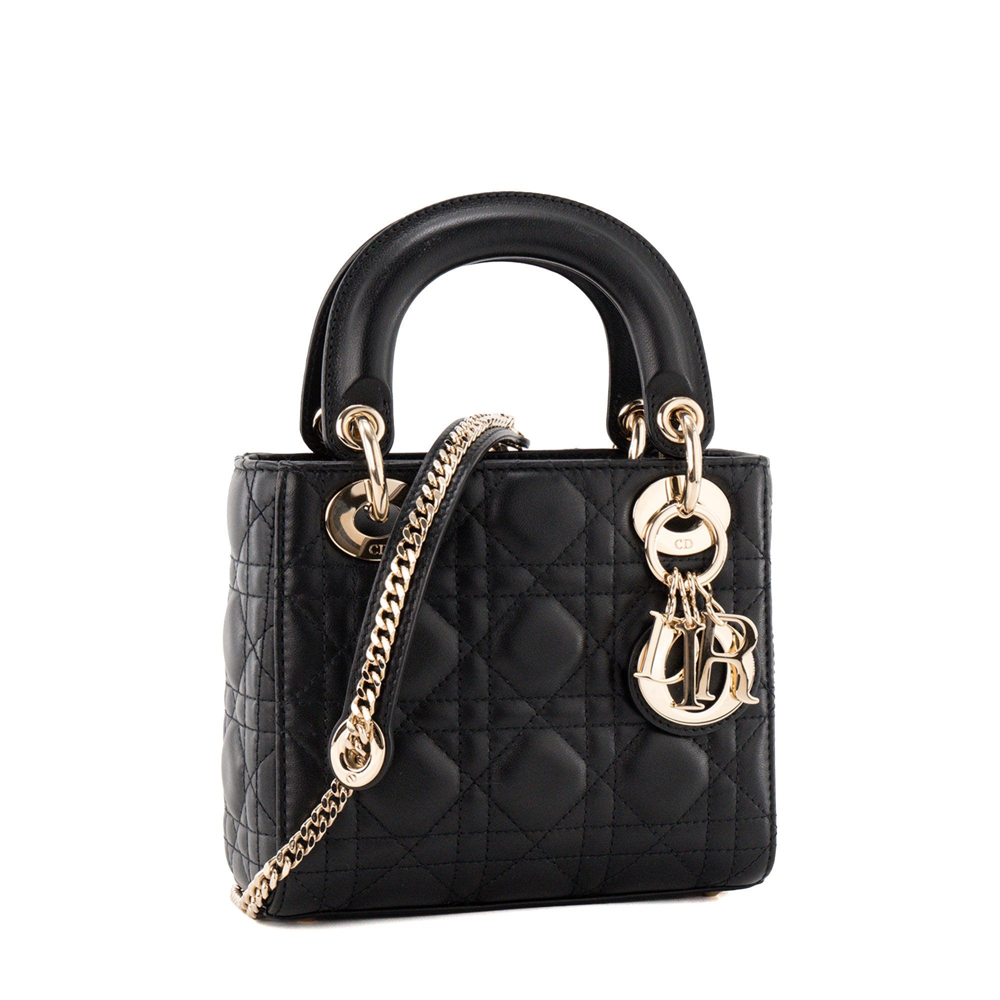 DIOR - Sac à bandoulière Lady Dior Mini en cuir cannage noir