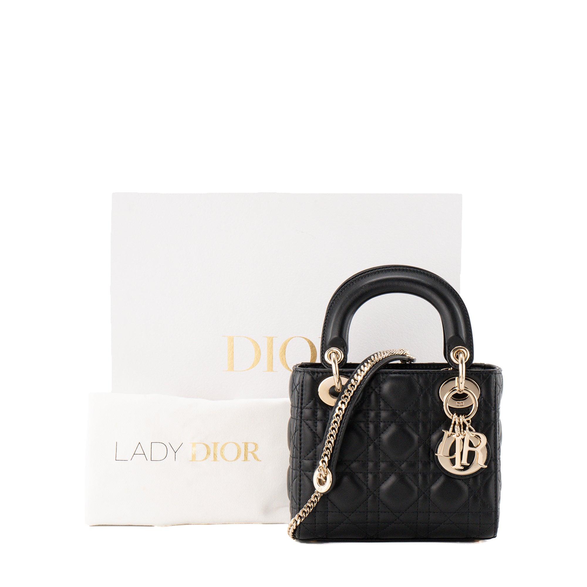 DIOR - Sac à bandoulière Lady Dior Mini en cuir cannage noir