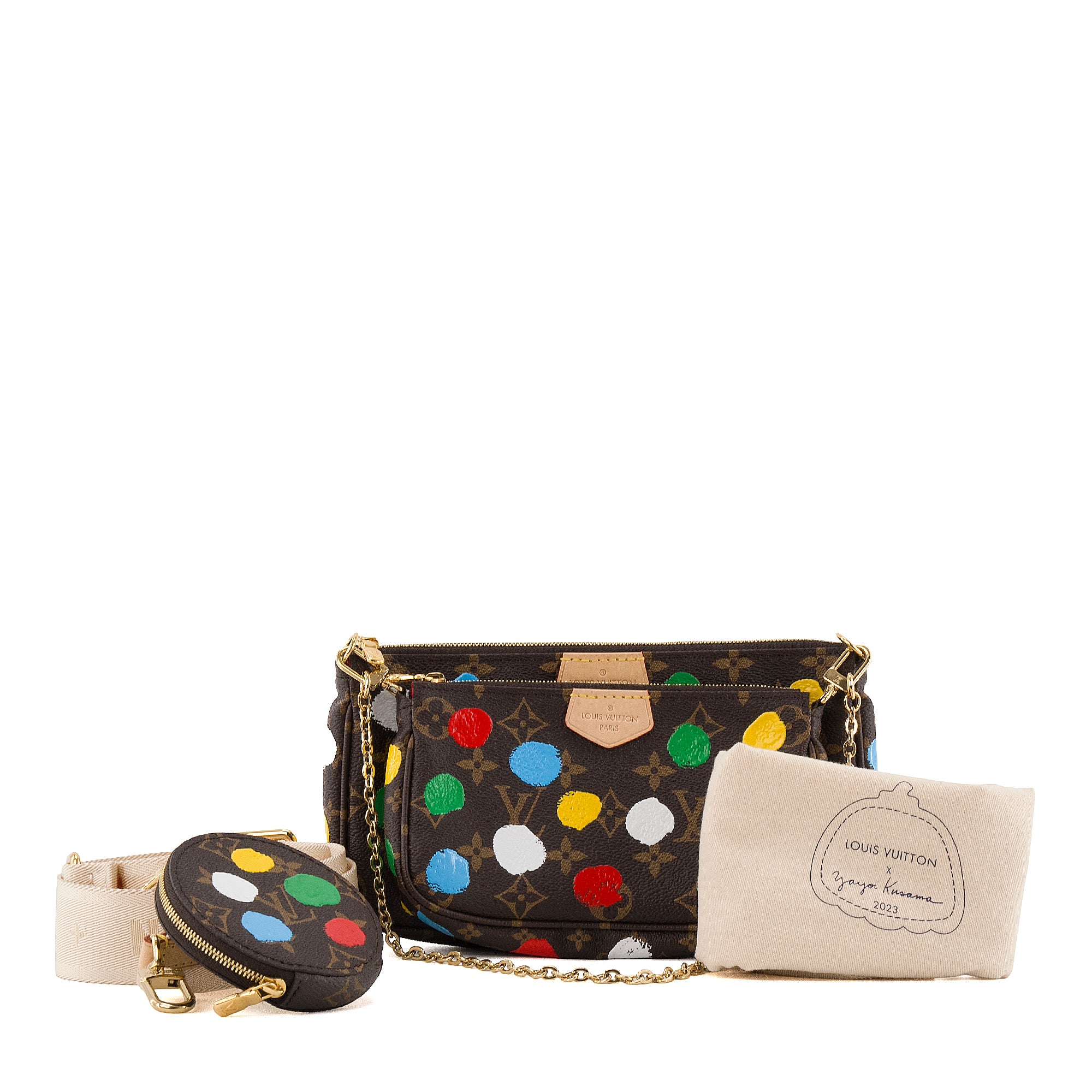 LOUIS VUITTON - Sac à bandoulière Multi Pochette Accessoires Louis Vuitton x Yayoi Kusama édition limitée en toile enduite marron