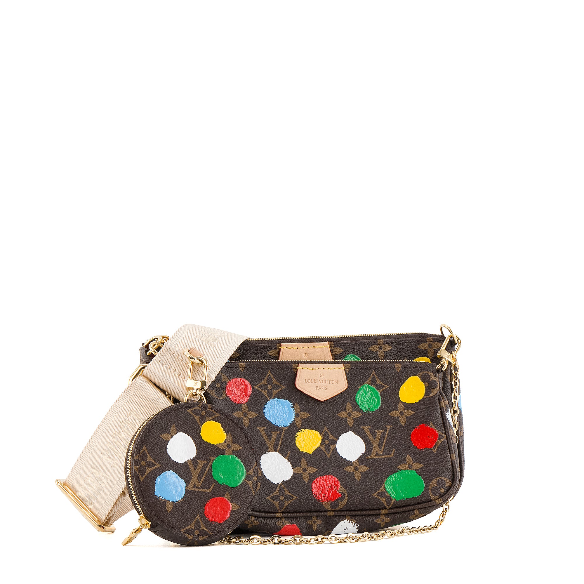 LOUIS VUITTON - Sac à bandoulière Multi Pochette Accessoires Louis Vuitton x Yayoi Kusama édition limitée en toile enduite marron