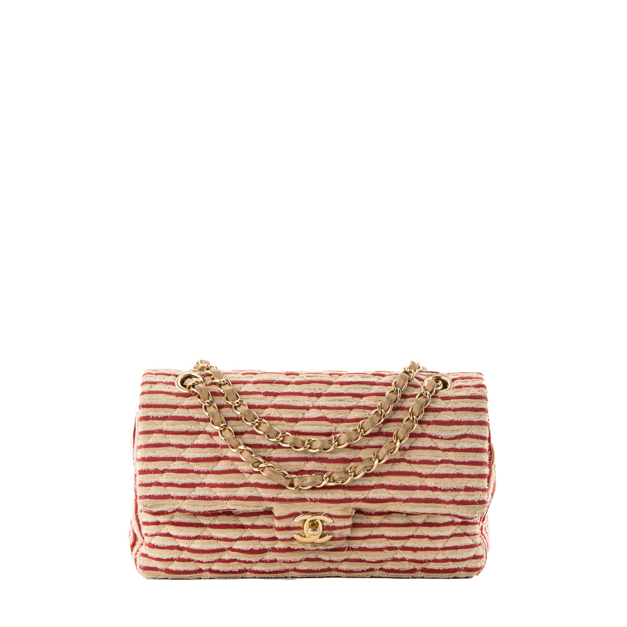 CHANEL - Sac à bandoulière Classique/Timeless Coco Sailor Chanel en toile beige et rouge édition limitée