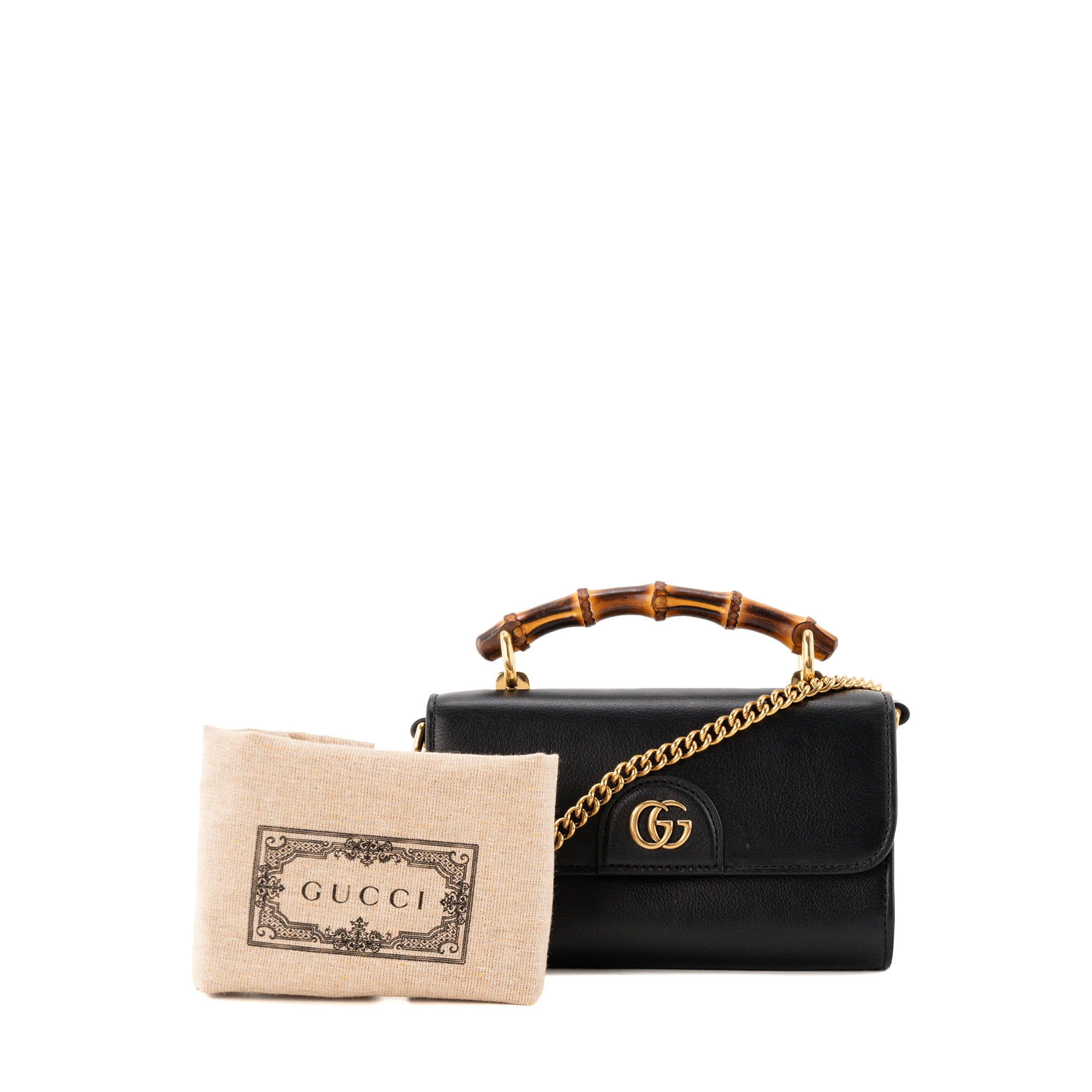 GUCCI - Sac à bandoulière Diana Mini Gucci en bamboo et cuir noir