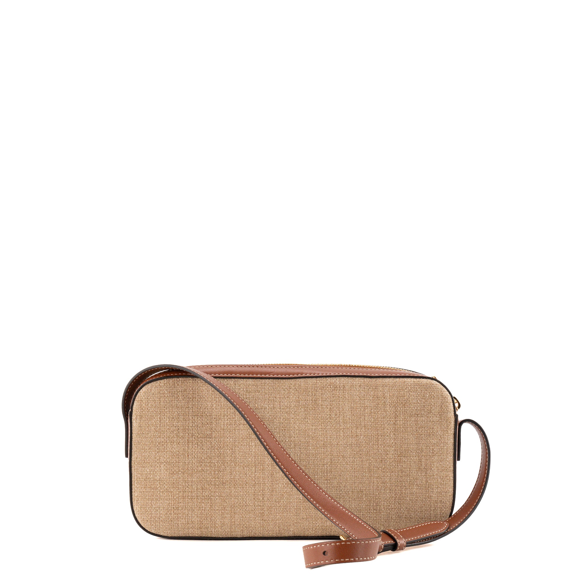 CELINE - Sac à épaule Triomphe Camera Celine en toile et cuir tan marron
