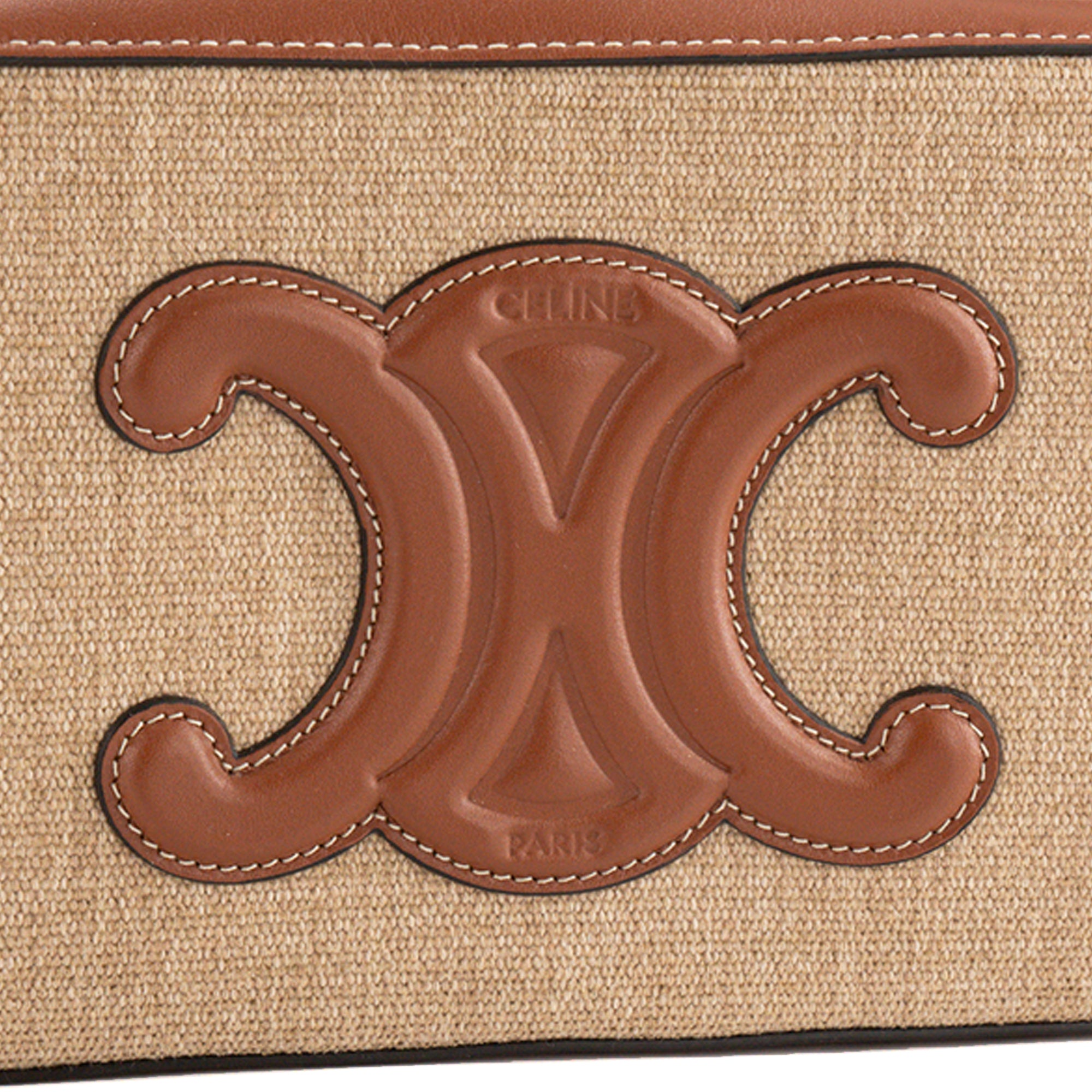 CELINE - Sac à épaule Triomphe Camera Celine en toile et cuir tan marron