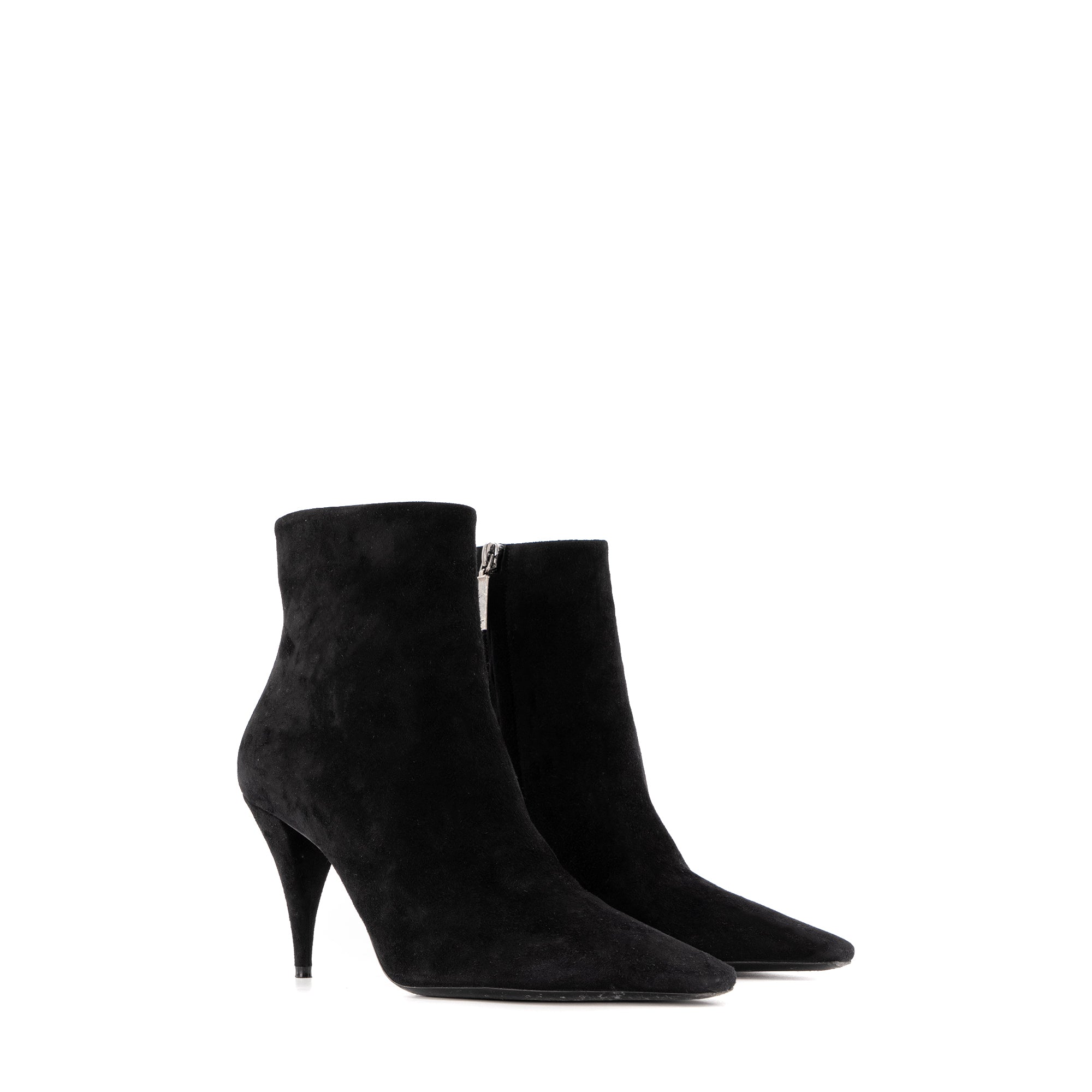 SAINT LAURENT - Bottines à talons à zip Kiki 85 Saint Laurent en daim noir (T39)