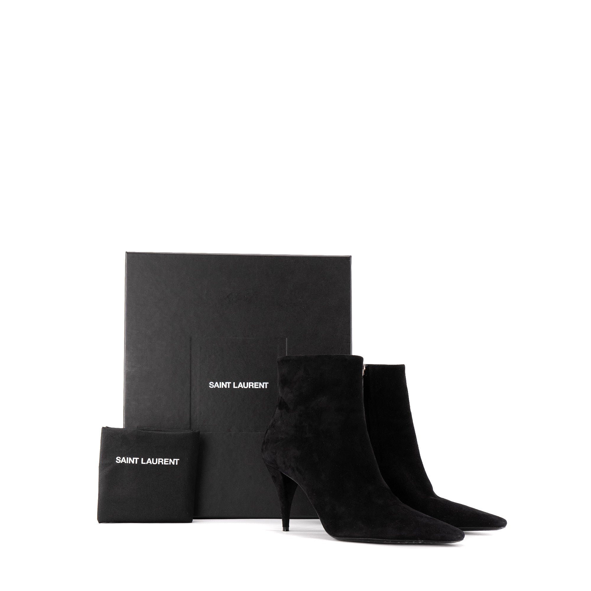 SAINT LAURENT - Bottines à talons à zip Kiki 85 Saint Laurent en daim noir (T39)