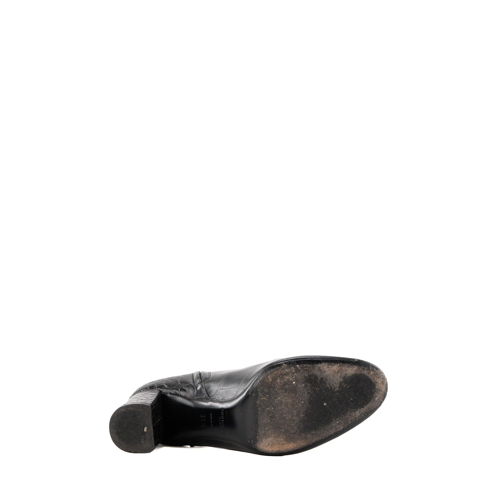 SAINT LAURENT - Bottines à talons Saint Laurent en cuir embossé crocodile noir (T38,5)