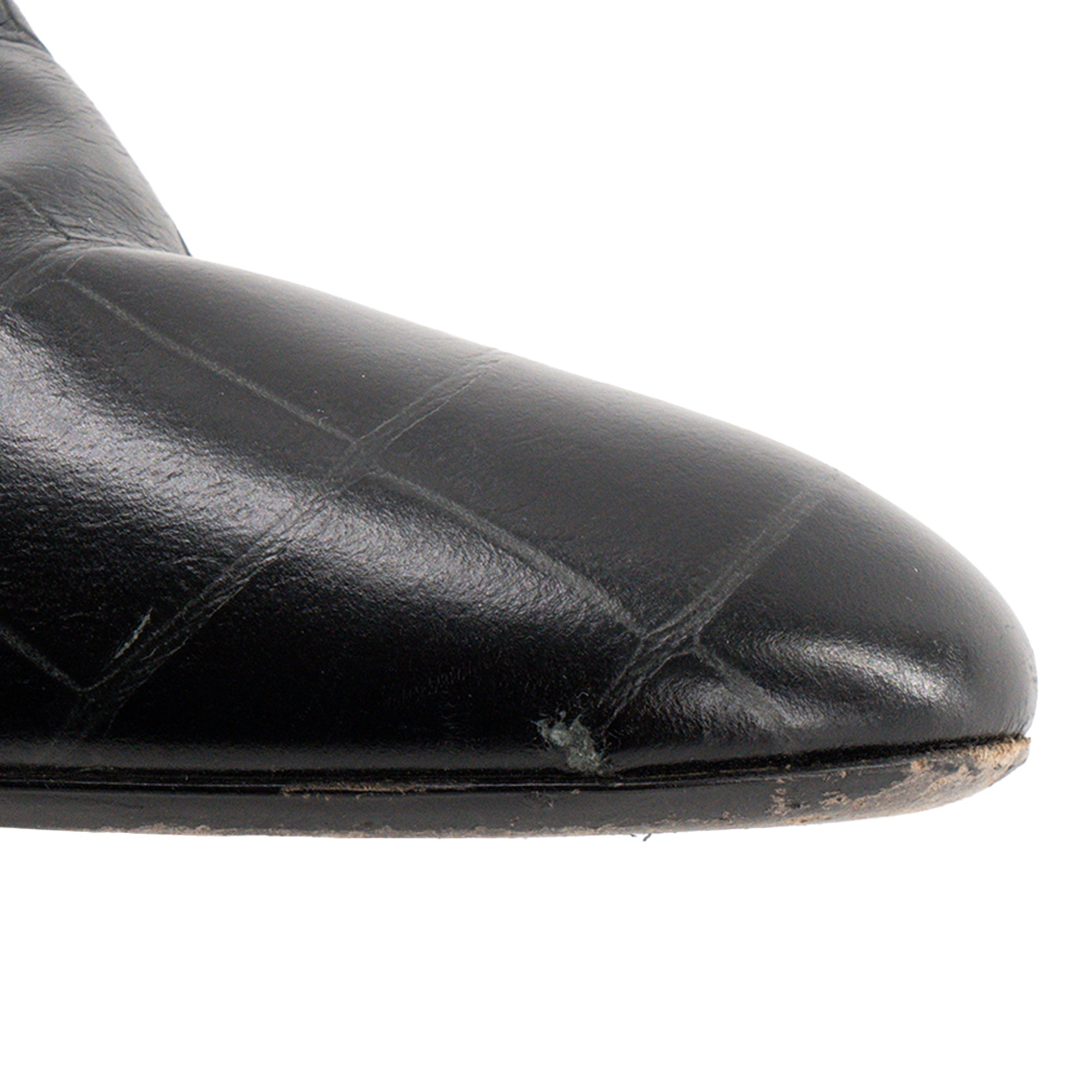 SAINT LAURENT - Bottines à talons Saint Laurent en cuir embossé crocodile noir (T38,5)