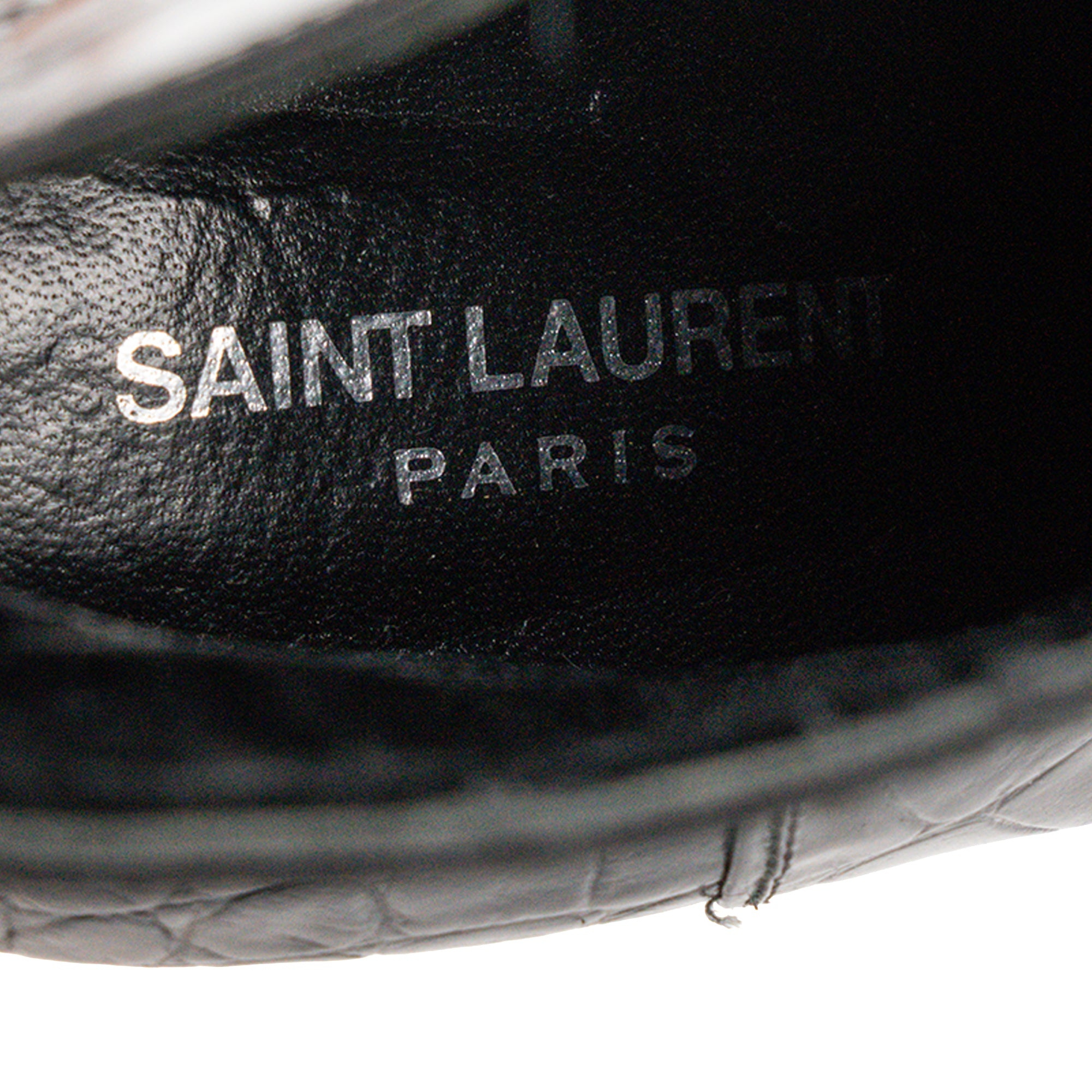 SAINT LAURENT - Bottines à talons Saint Laurent en cuir embossé crocodile noir (T38,5)