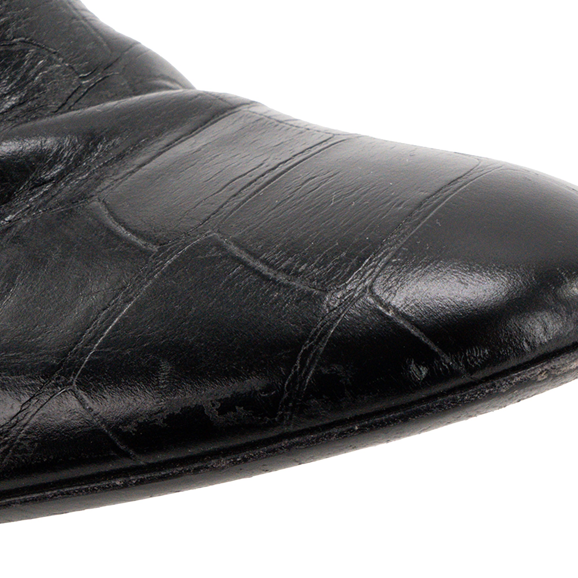 SAINT LAURENT - Bottines à talons Saint Laurent en cuir embossé crocodile noir (T38,5)