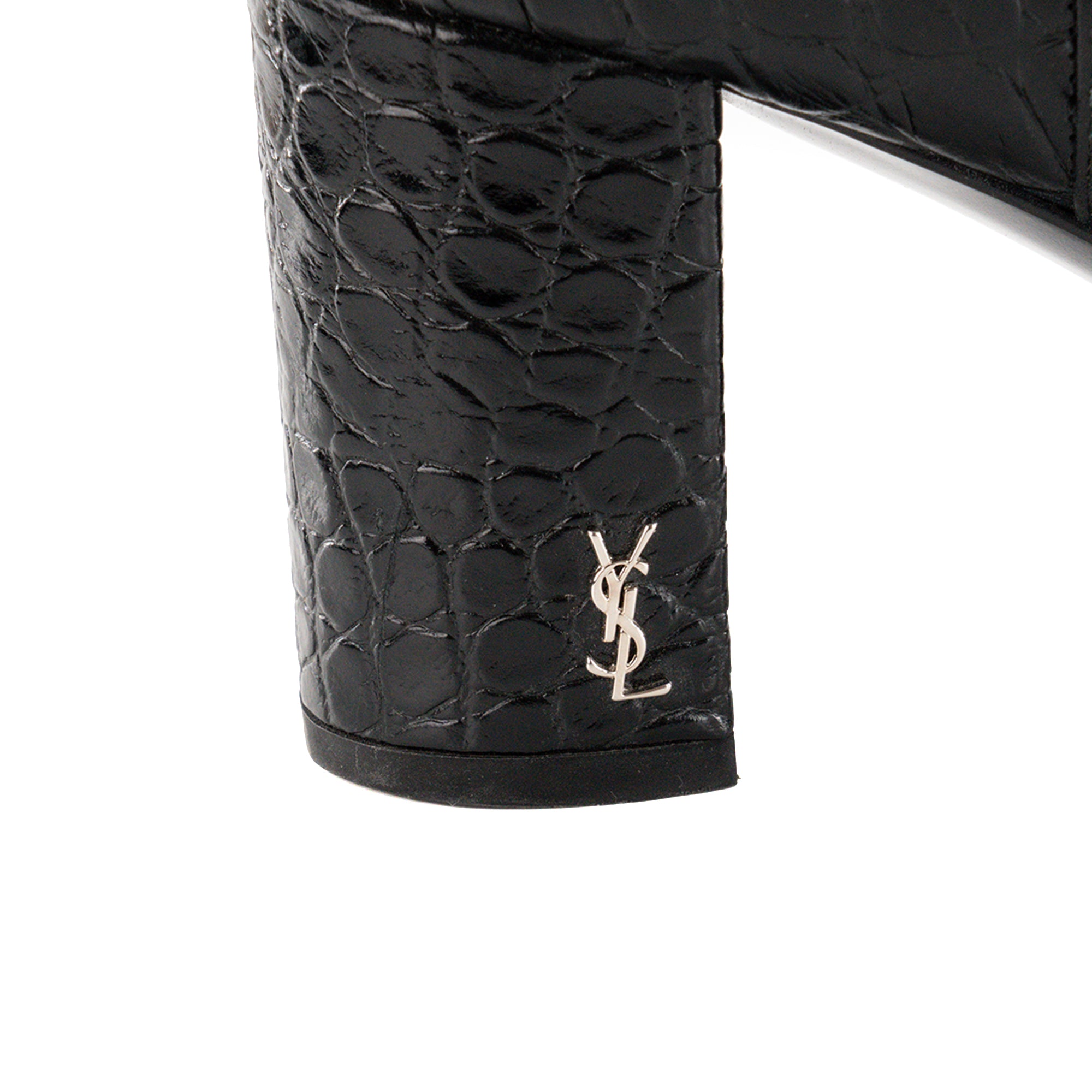 SAINT LAURENT - Bottines à talons Saint Laurent en cuir embossé crocodile noir (T38,5)