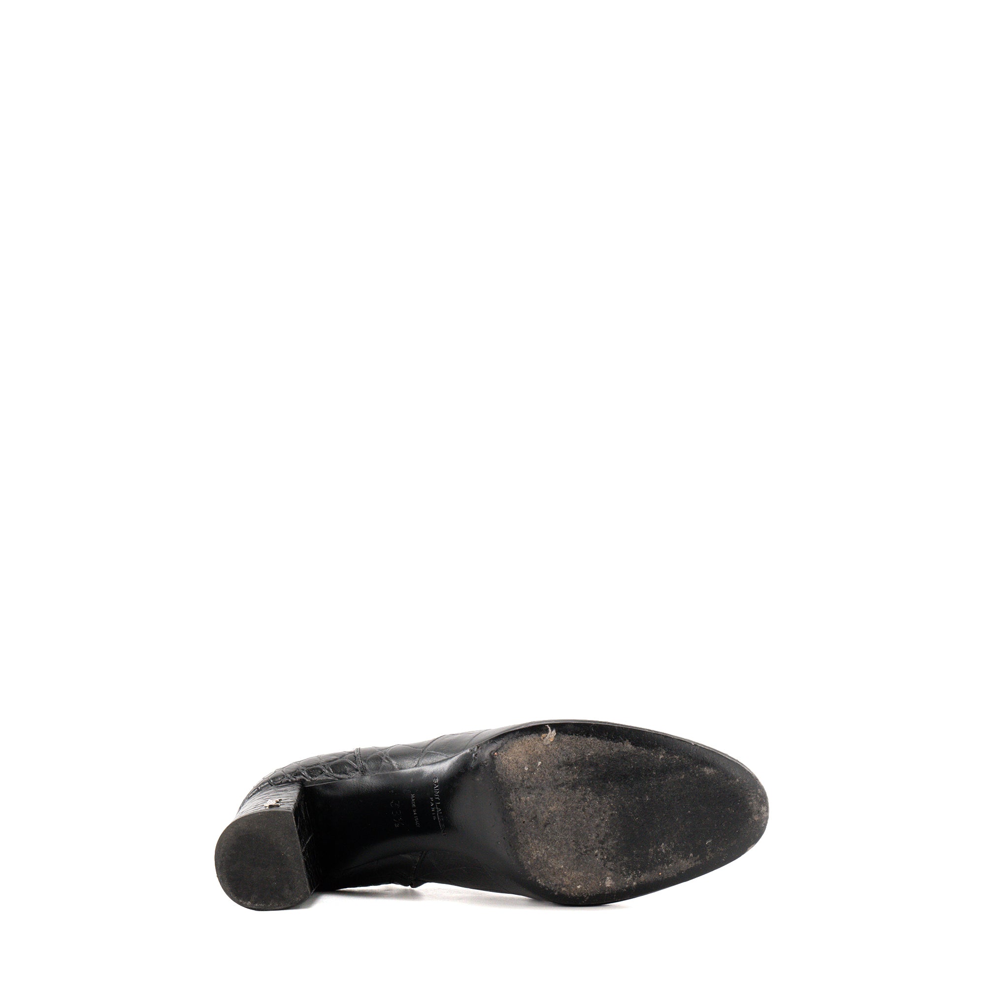 SAINT LAURENT - Bottines à talons Saint Laurent en cuir embossé crocodile noir (T38,5)