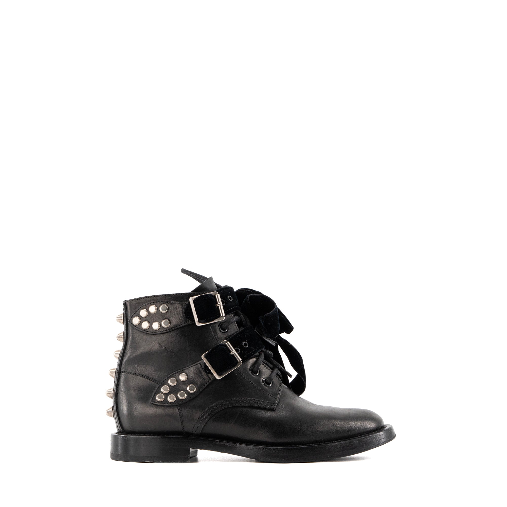 SAINT LAURENT - Bottines Saint Laurent en cuir lisse et velours noir (T35.5)