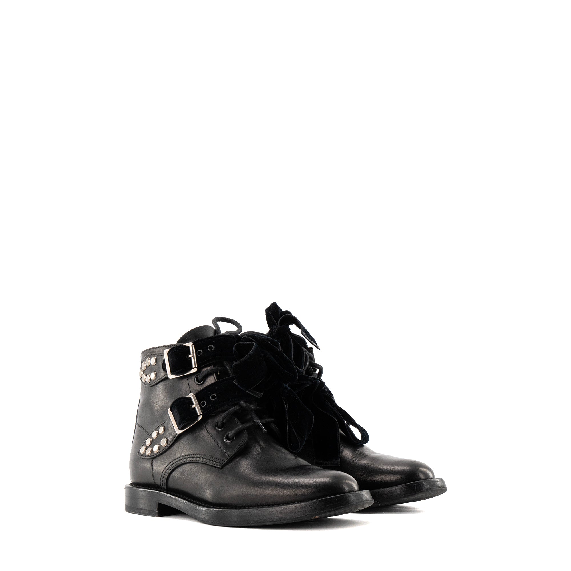 SAINT LAURENT - Bottines Saint Laurent en cuir lisse et velours noir (T35.5)
