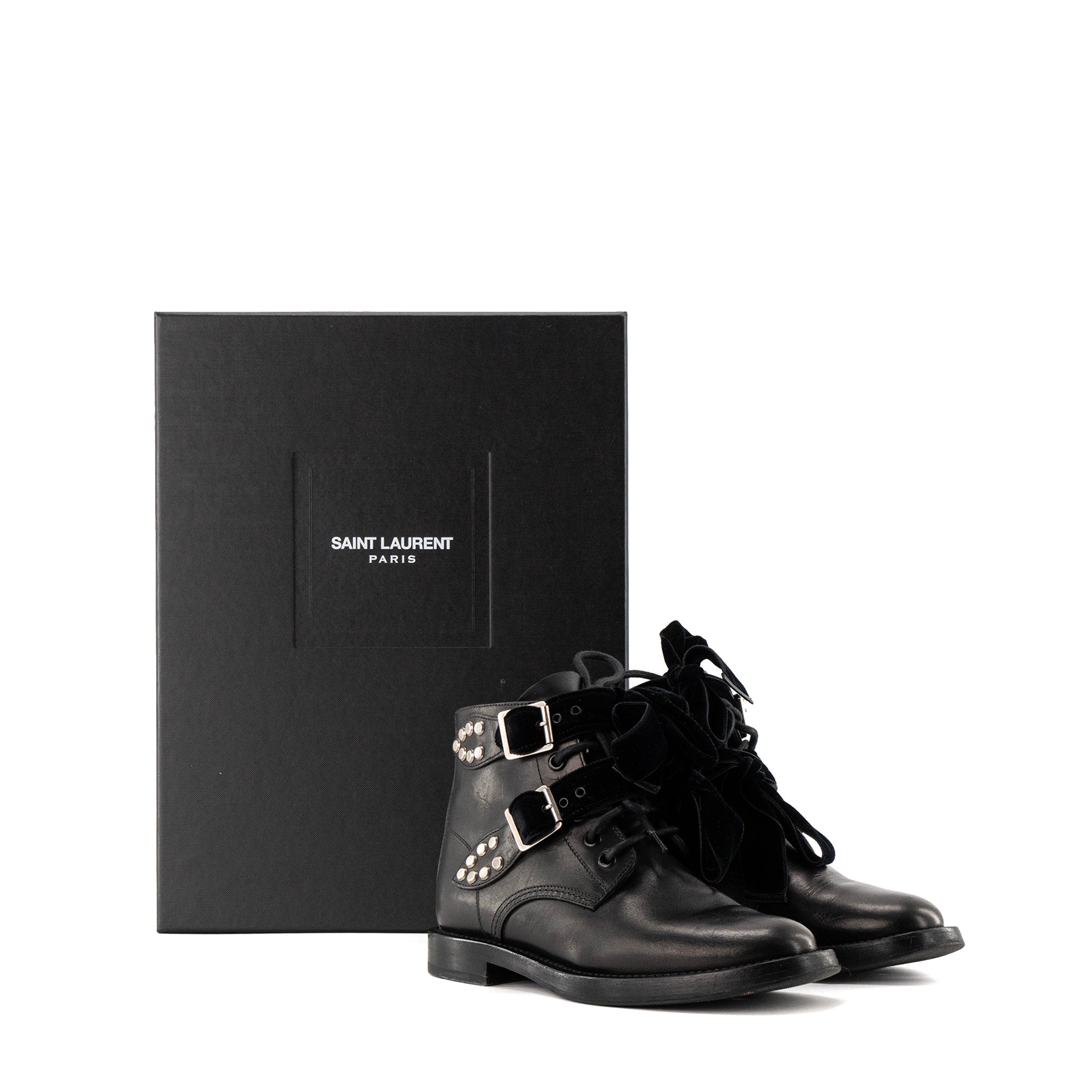 SAINT LAURENT - Bottines Saint Laurent en cuir lisse et velours noir (T35.5)