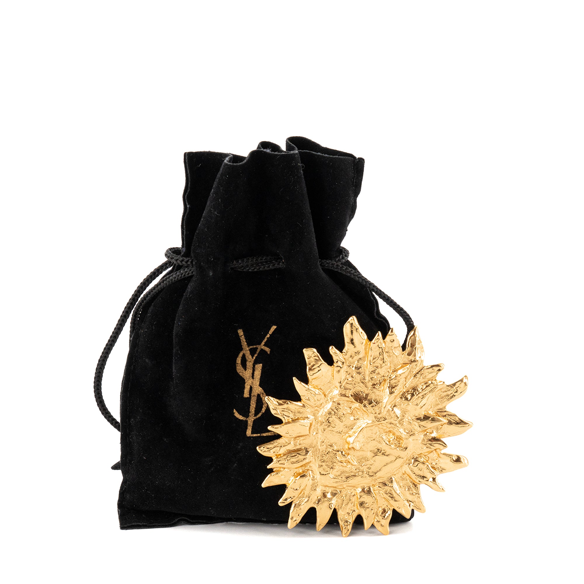 SAINT LAURENT - Broche Visage Soleil Saint Laurent en métal doré