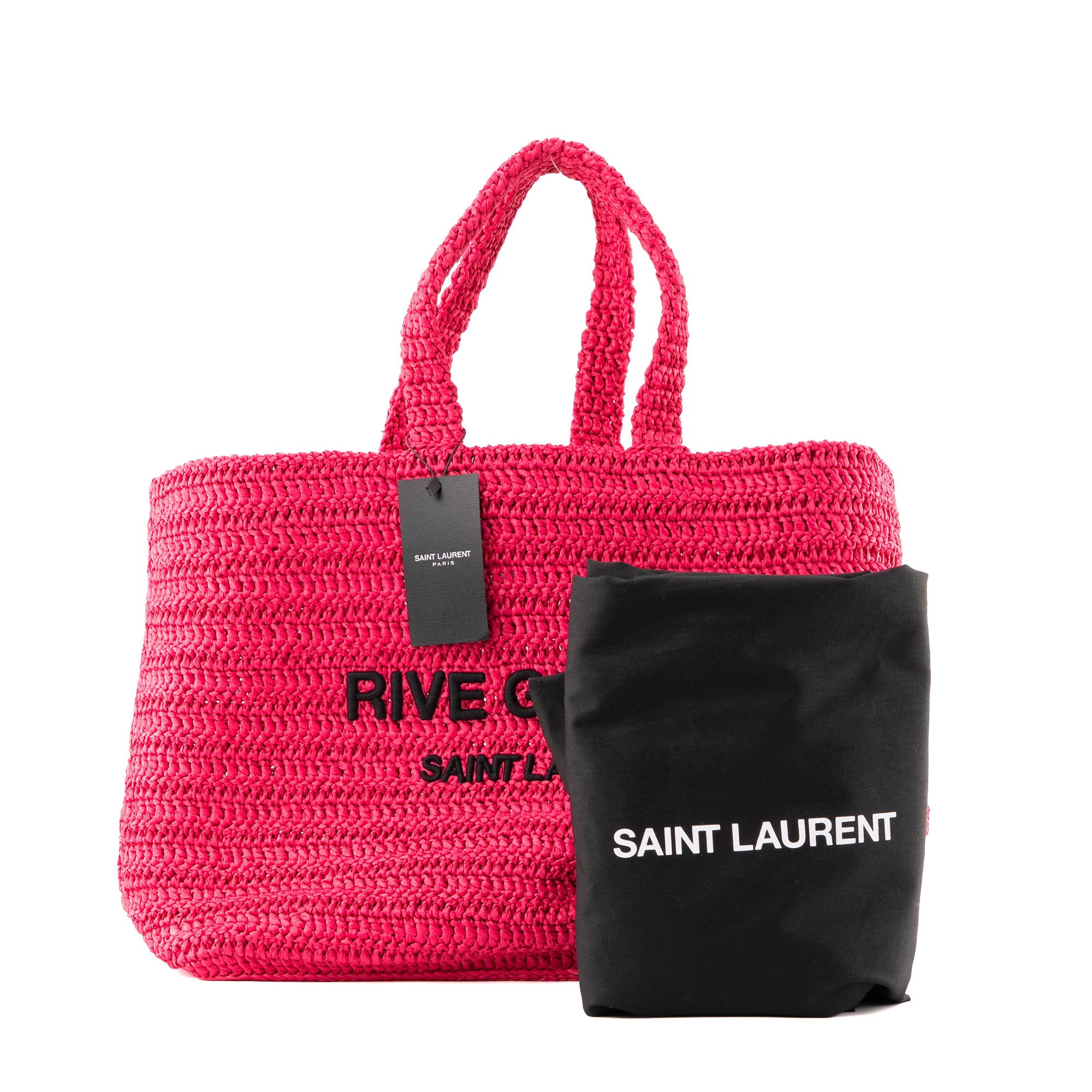 SAINT LAURENT - Cabas Rive Gauche Saint Laurent en raphia rose