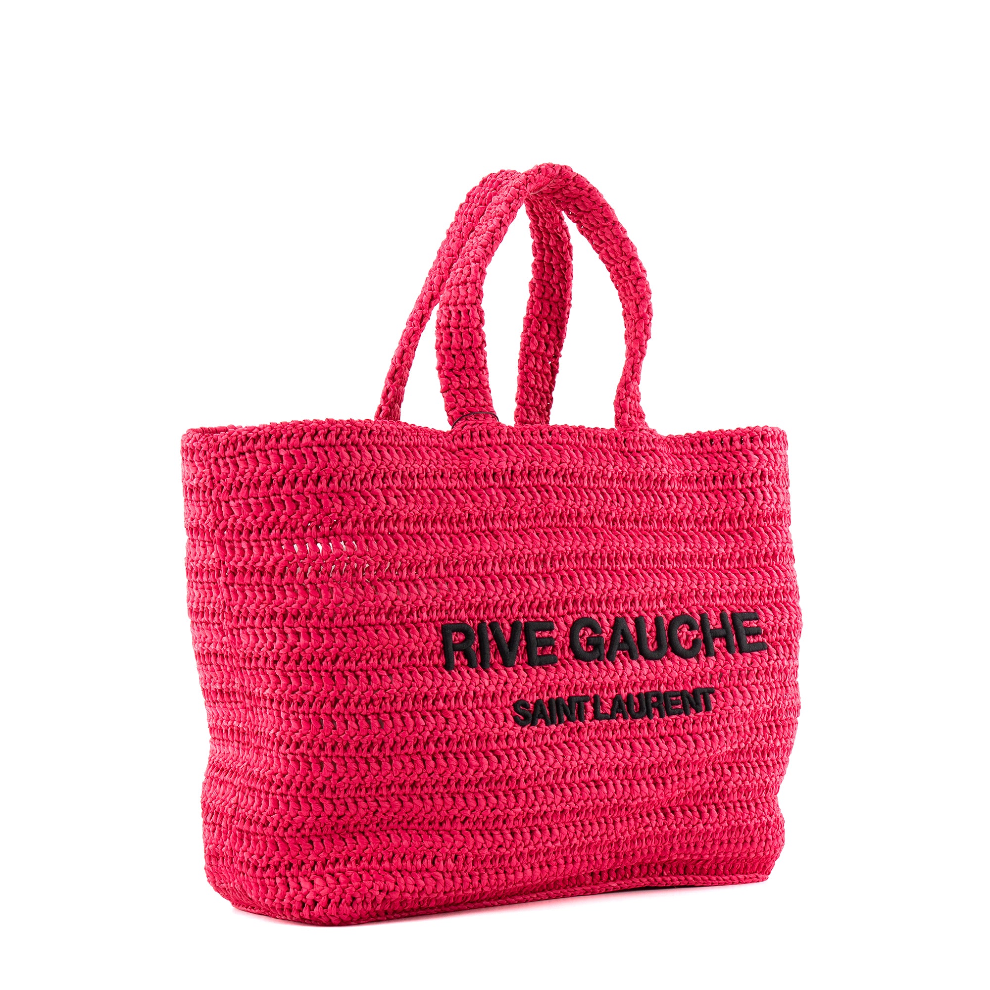 SAINT LAURENT - Cabas Rive Gauche Saint Laurent en raphia rose