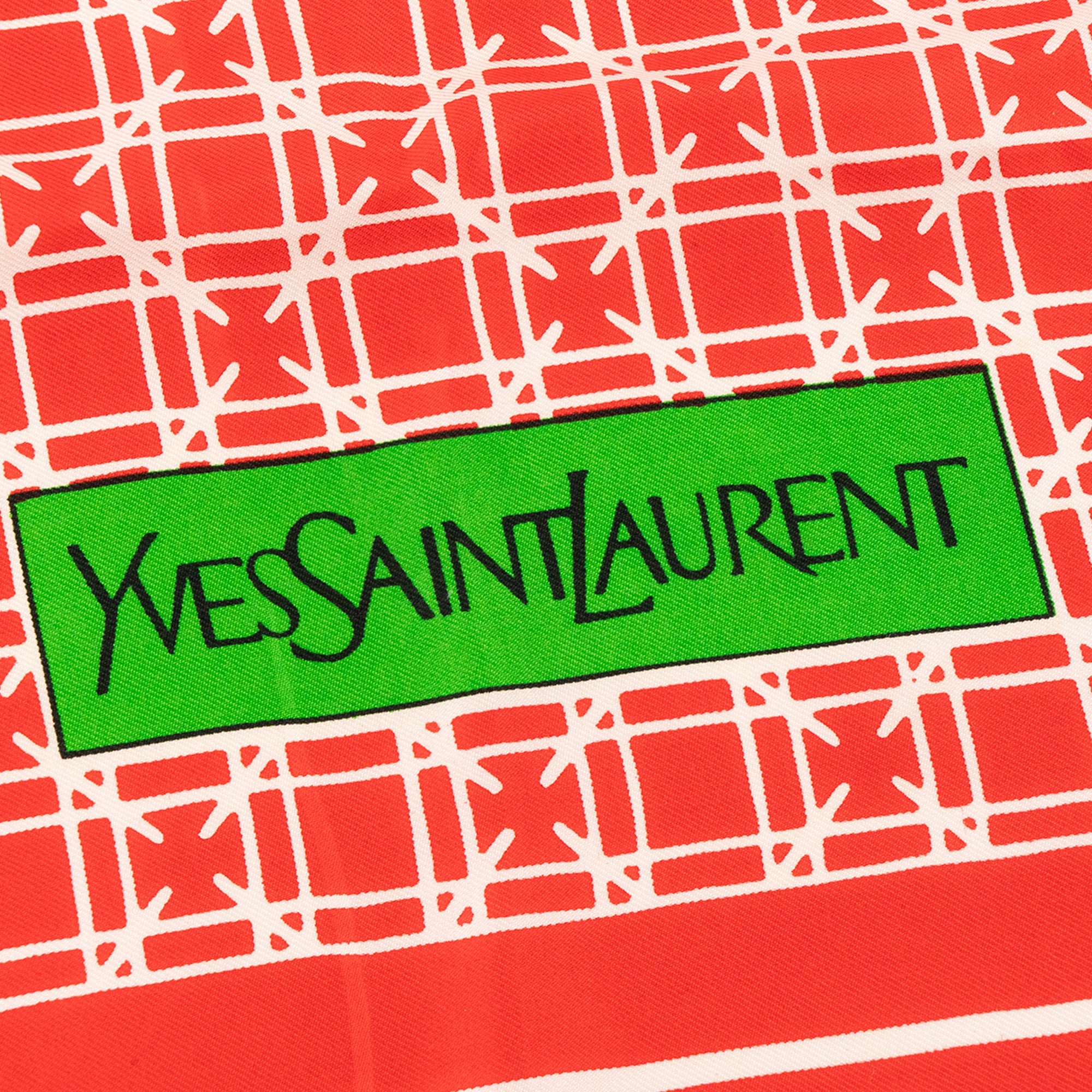 SAINT LAURENT - Carré 80 Saint Laurent en soie rouge et blanc