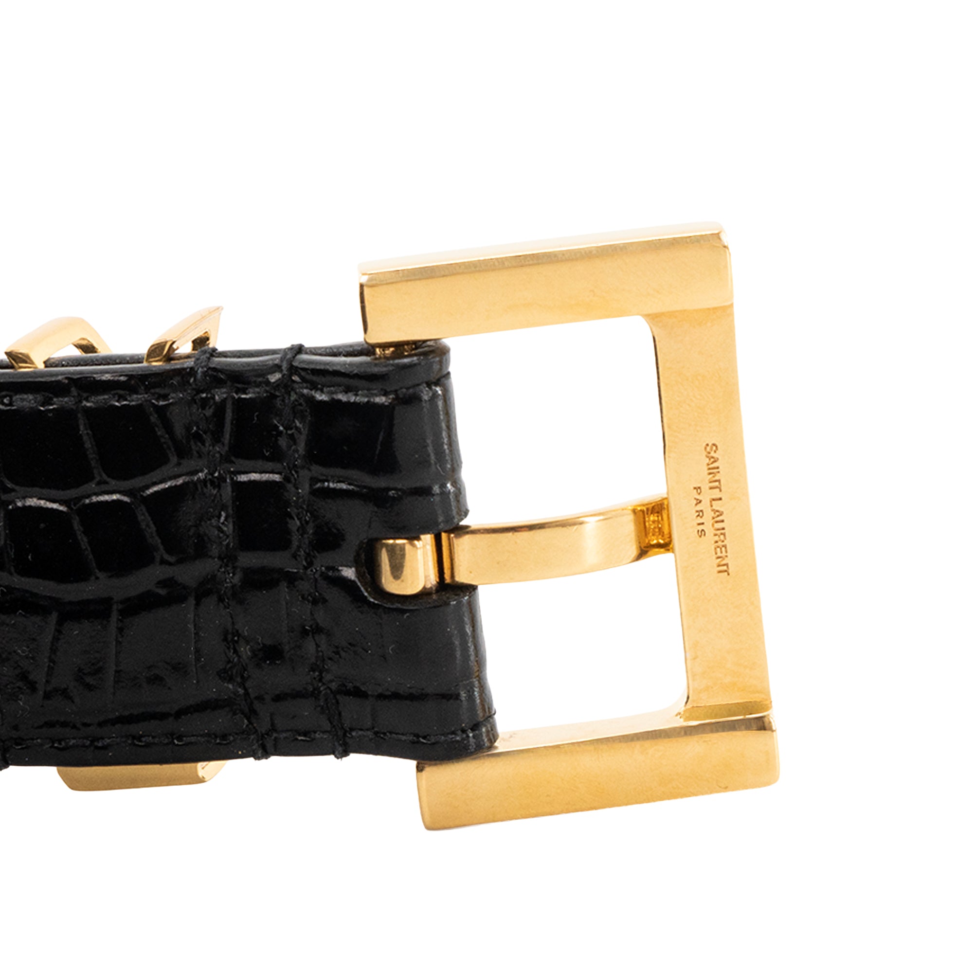 SAINT LAURENT - Ceinture Cassandre Saint Laurent en cuir embossé noir (T80)