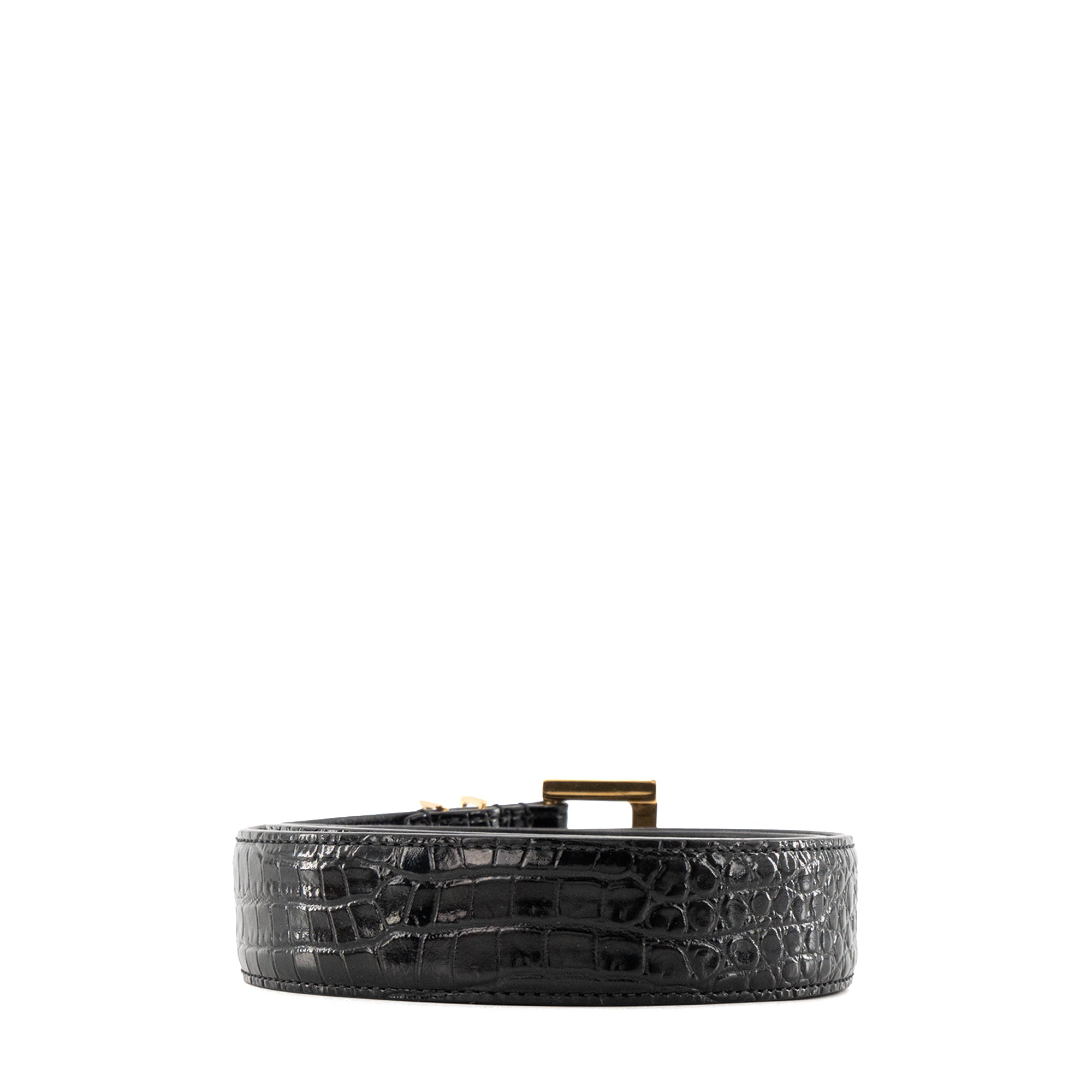 SAINT LAURENT - Ceinture Cassandre Saint Laurent en cuir embossé noir (T80)