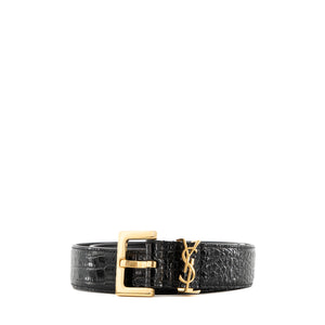 SAINT LAURENT - Ceinture Cassandre Saint Laurent en cuir embossé noir (T80)