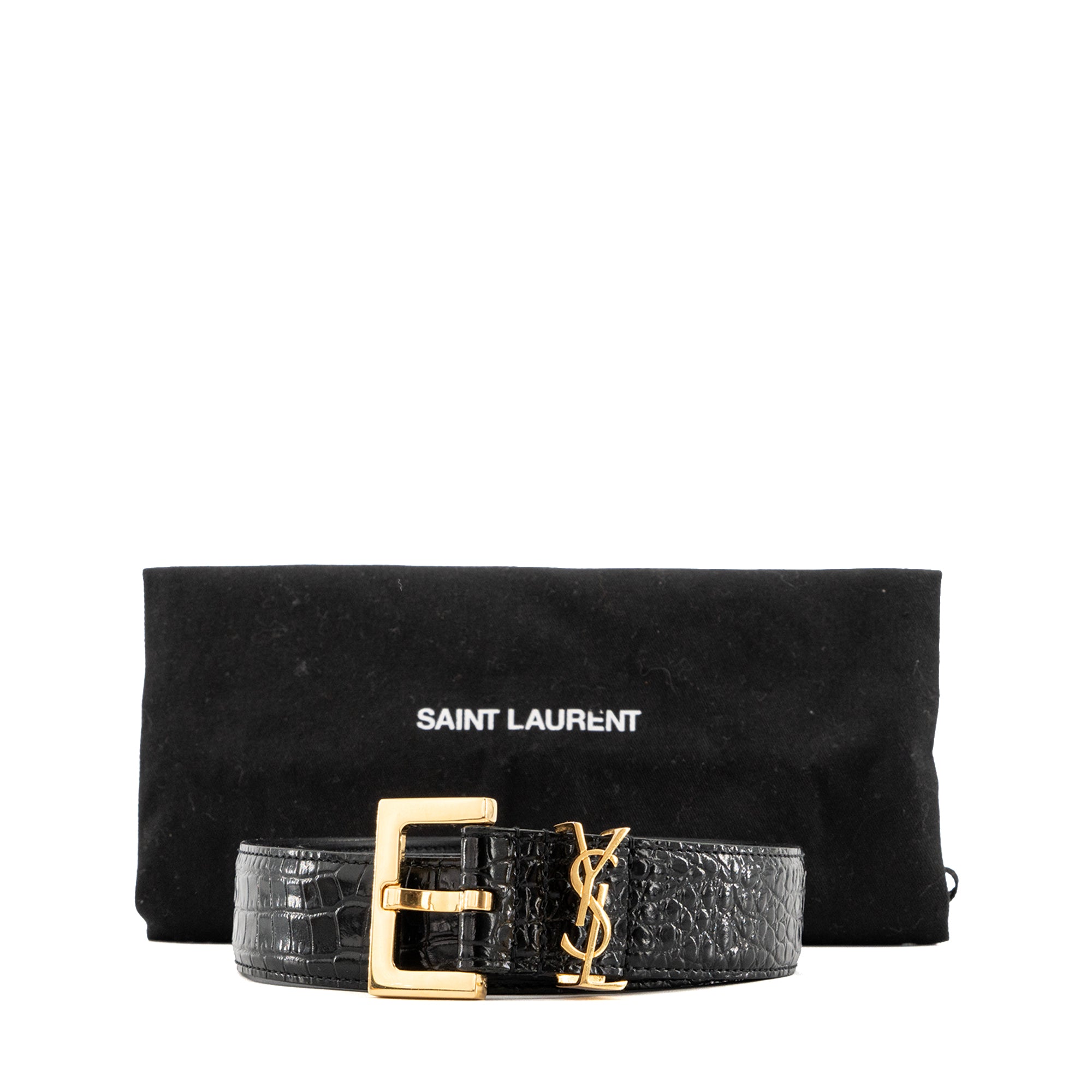 SAINT LAURENT - Ceinture Cassandre Saint Laurent en cuir embossé noir (T80)