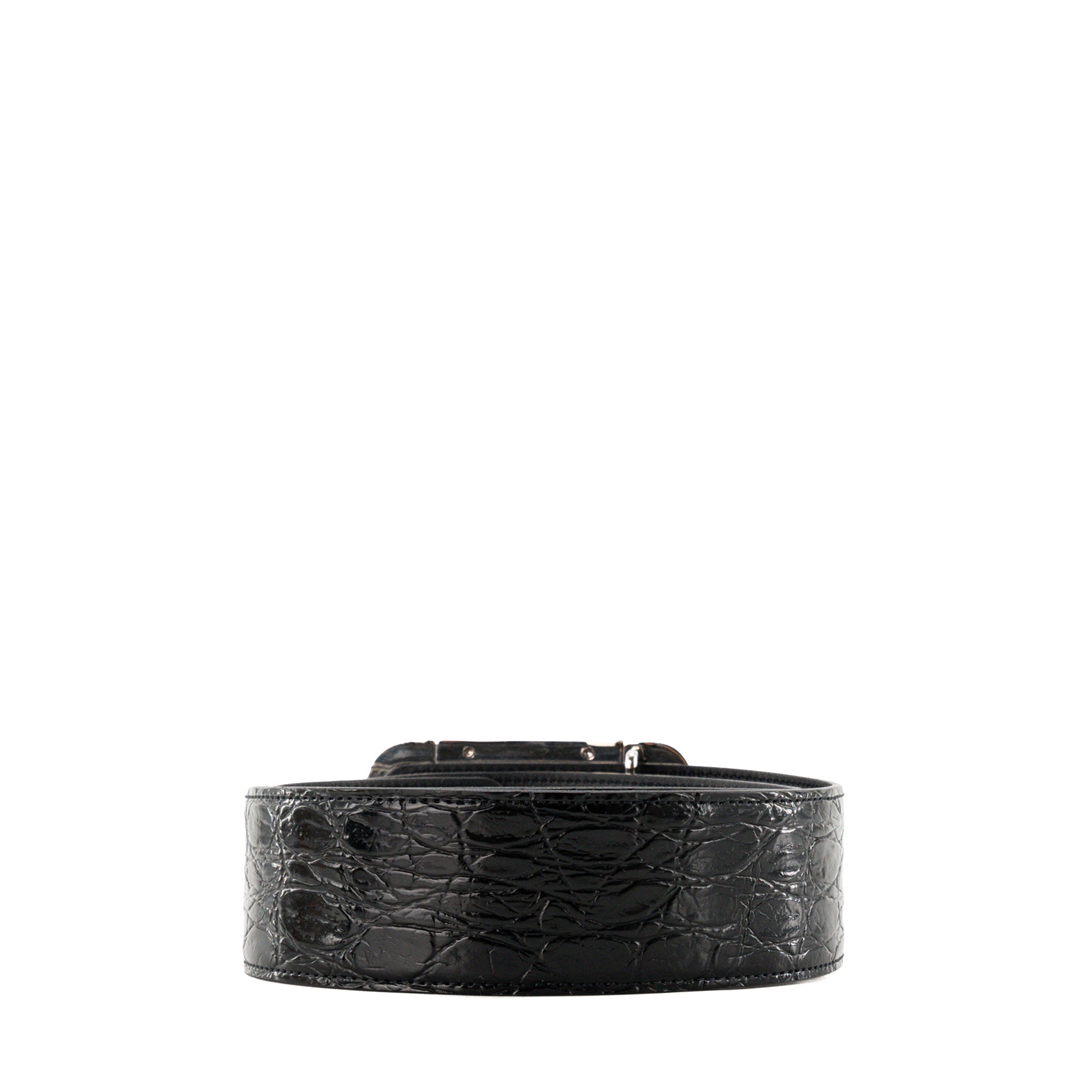 SAINT LAURENT - Ceinture Saint Laurent en cuir embossé crocodile noir (T70)