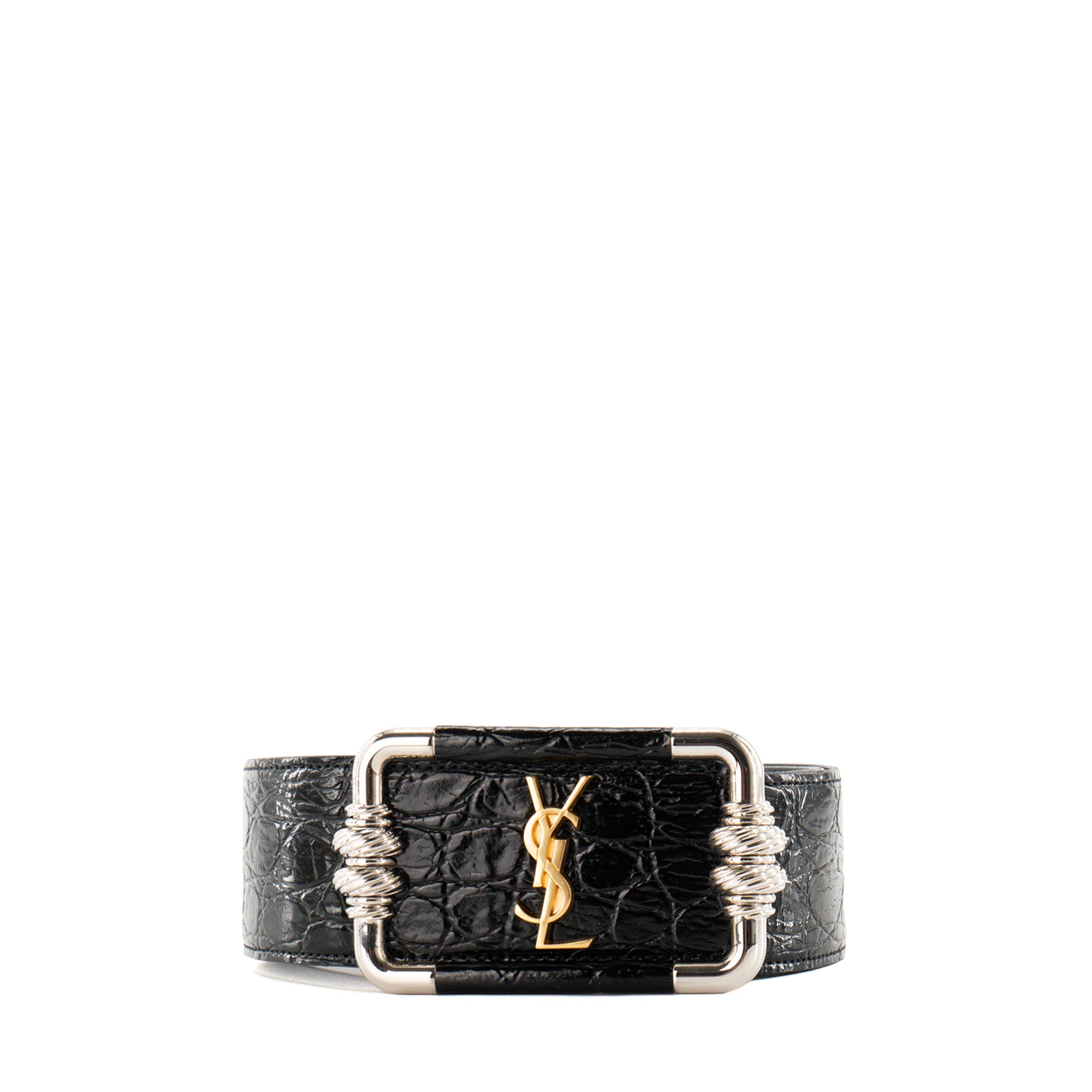 SAINT LAURENT - Ceinture Saint Laurent en cuir embossé crocodile noir (T70)