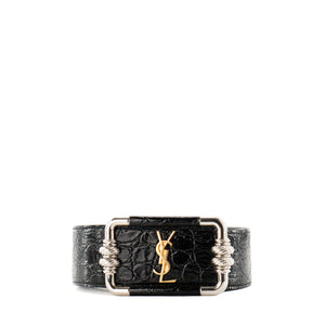 SAINT LAURENT - Ceinture Saint Laurent en cuir embossé crocodile noir (T70)