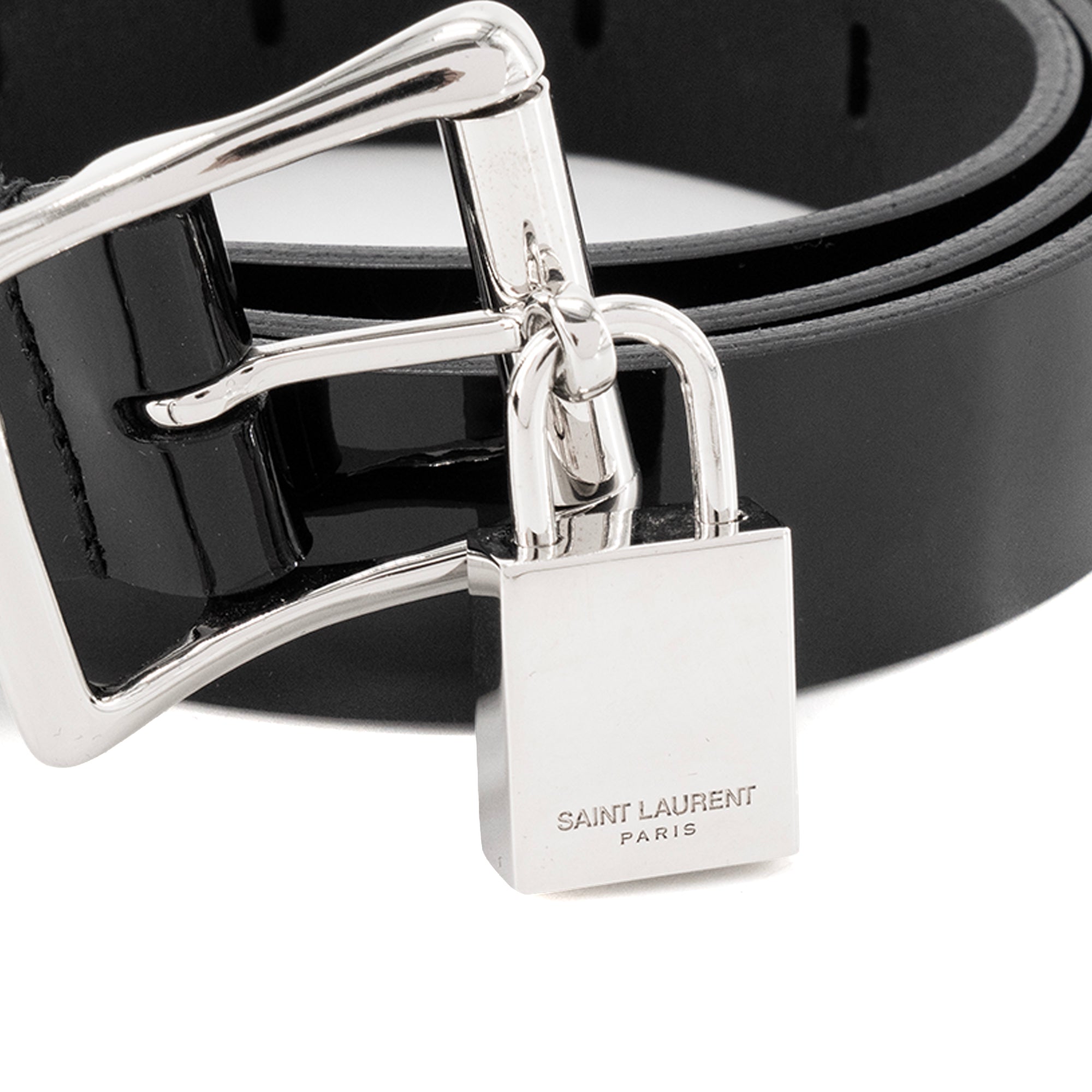 SAINT LAURENT - Ceinture Saint Laurent en cuir verni noir (T80)