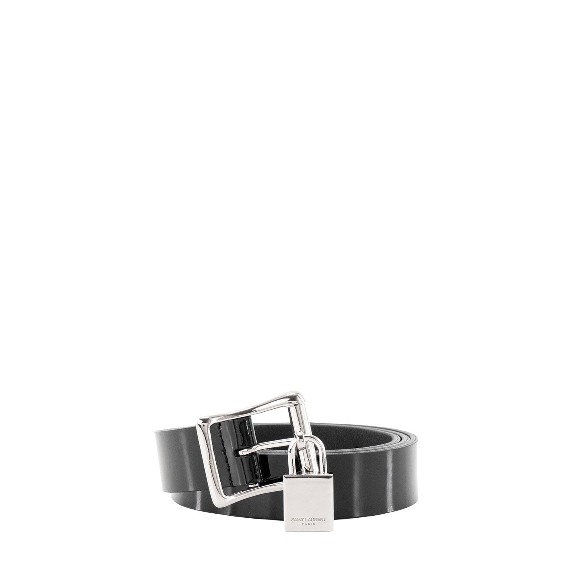 SAINT LAURENT - Ceinture Saint Laurent en cuir verni noir (T80)