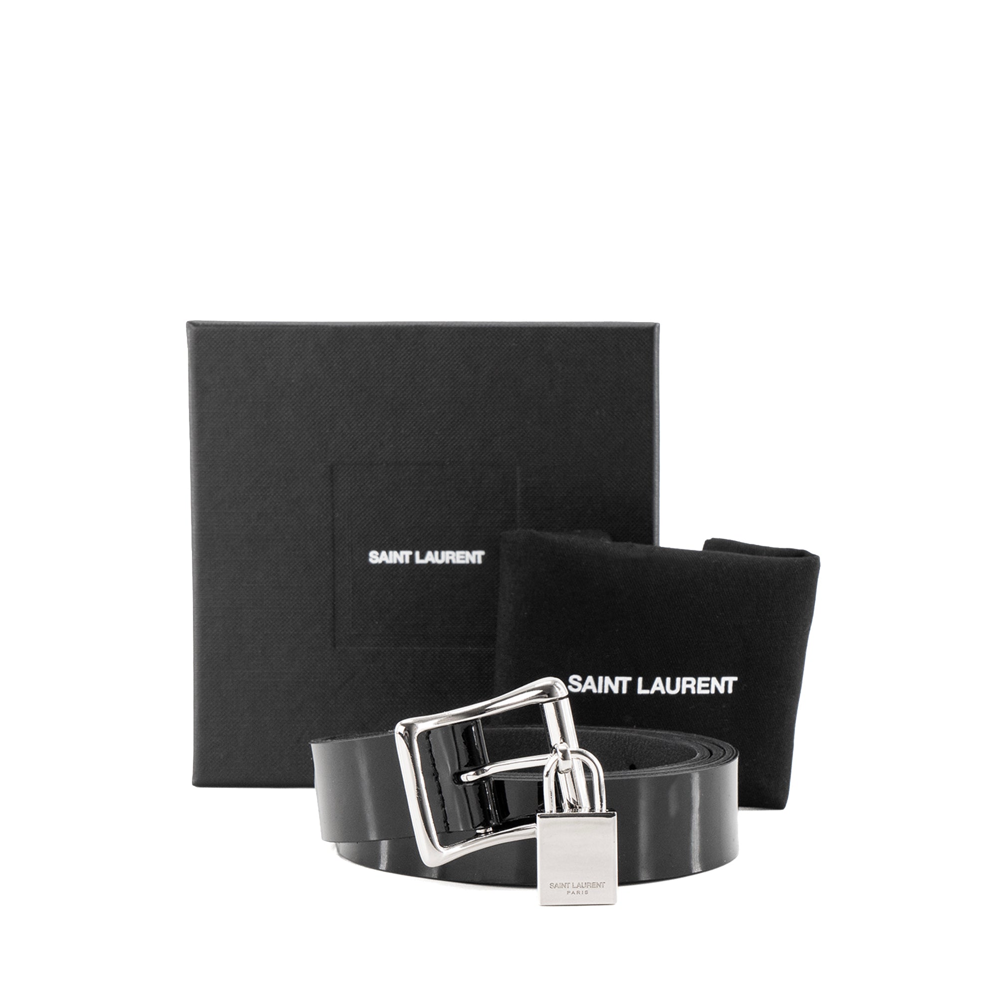 SAINT LAURENT - Ceinture Saint Laurent en cuir verni noir (T80)